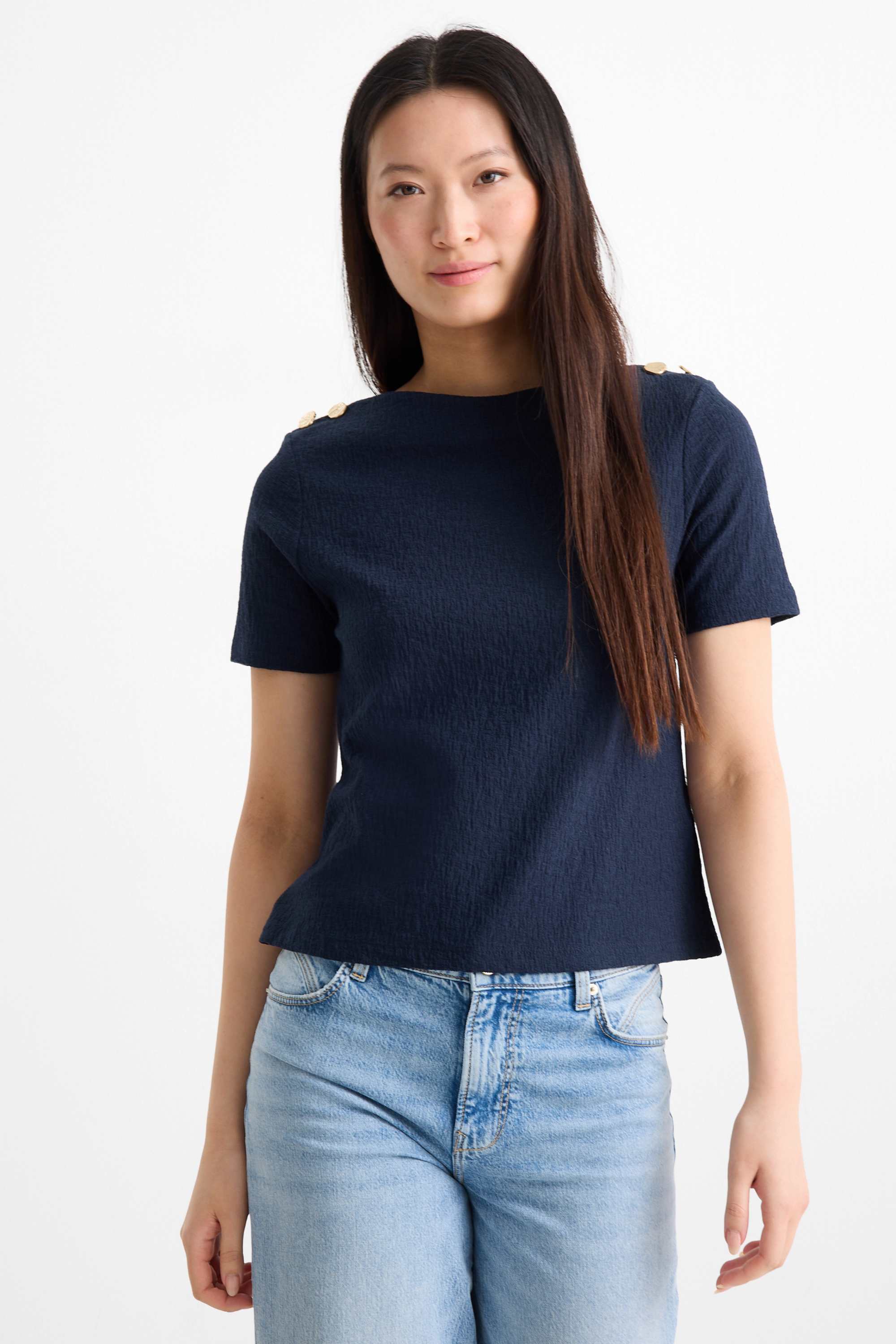 T-shirt - regular fit - textured dark blue