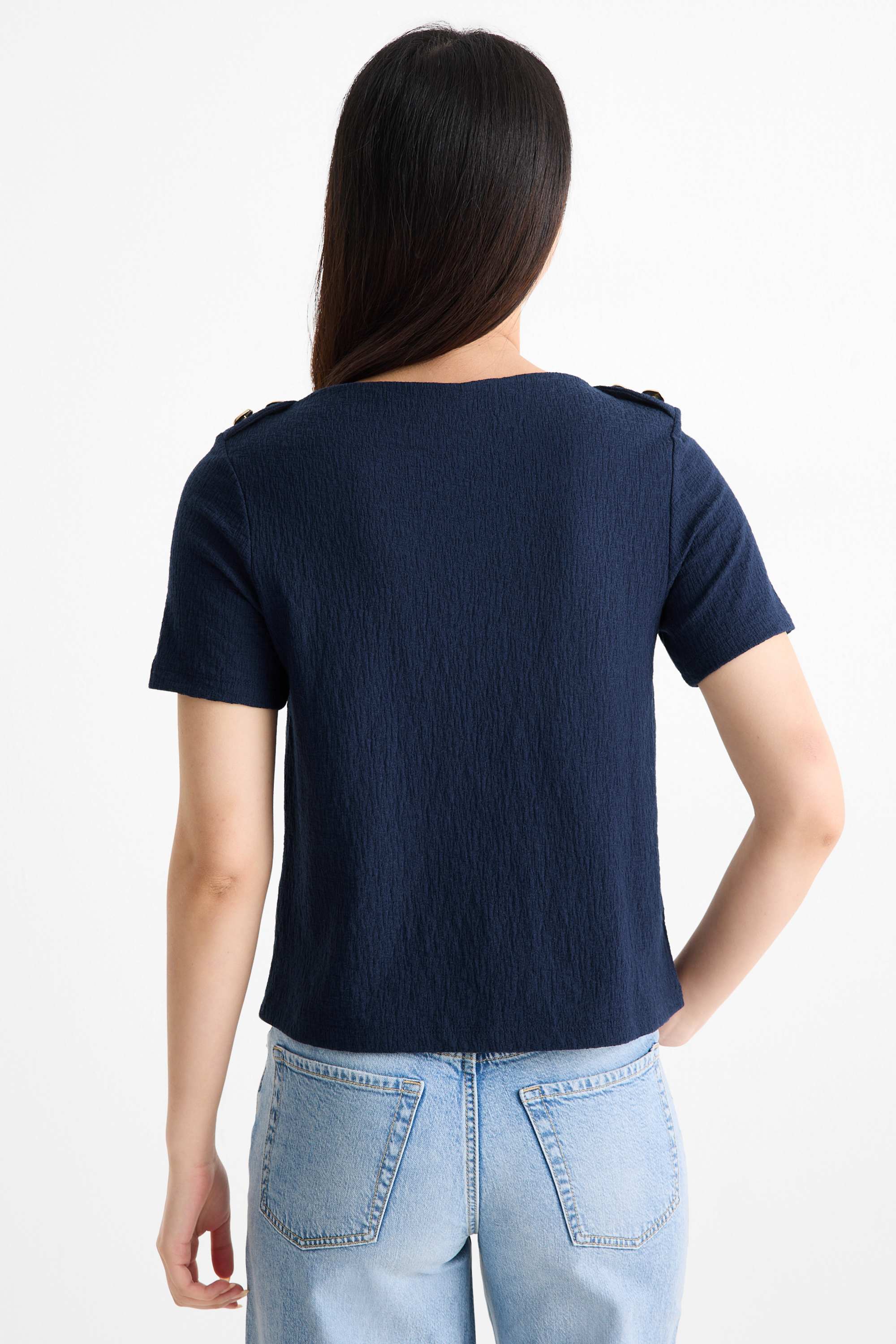 T-shirt - regular fit - textured dark blue