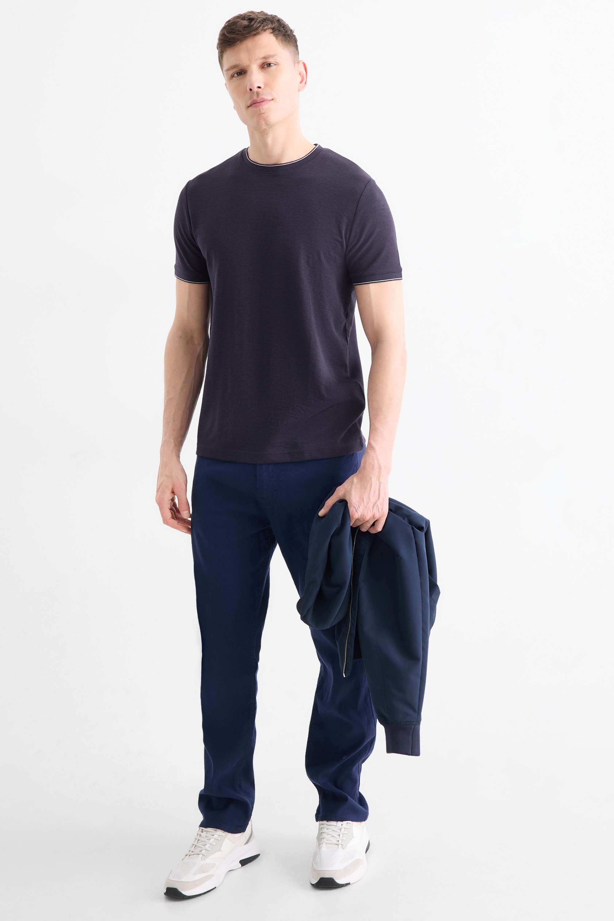 T-shirt - regular fit - textured dark blue