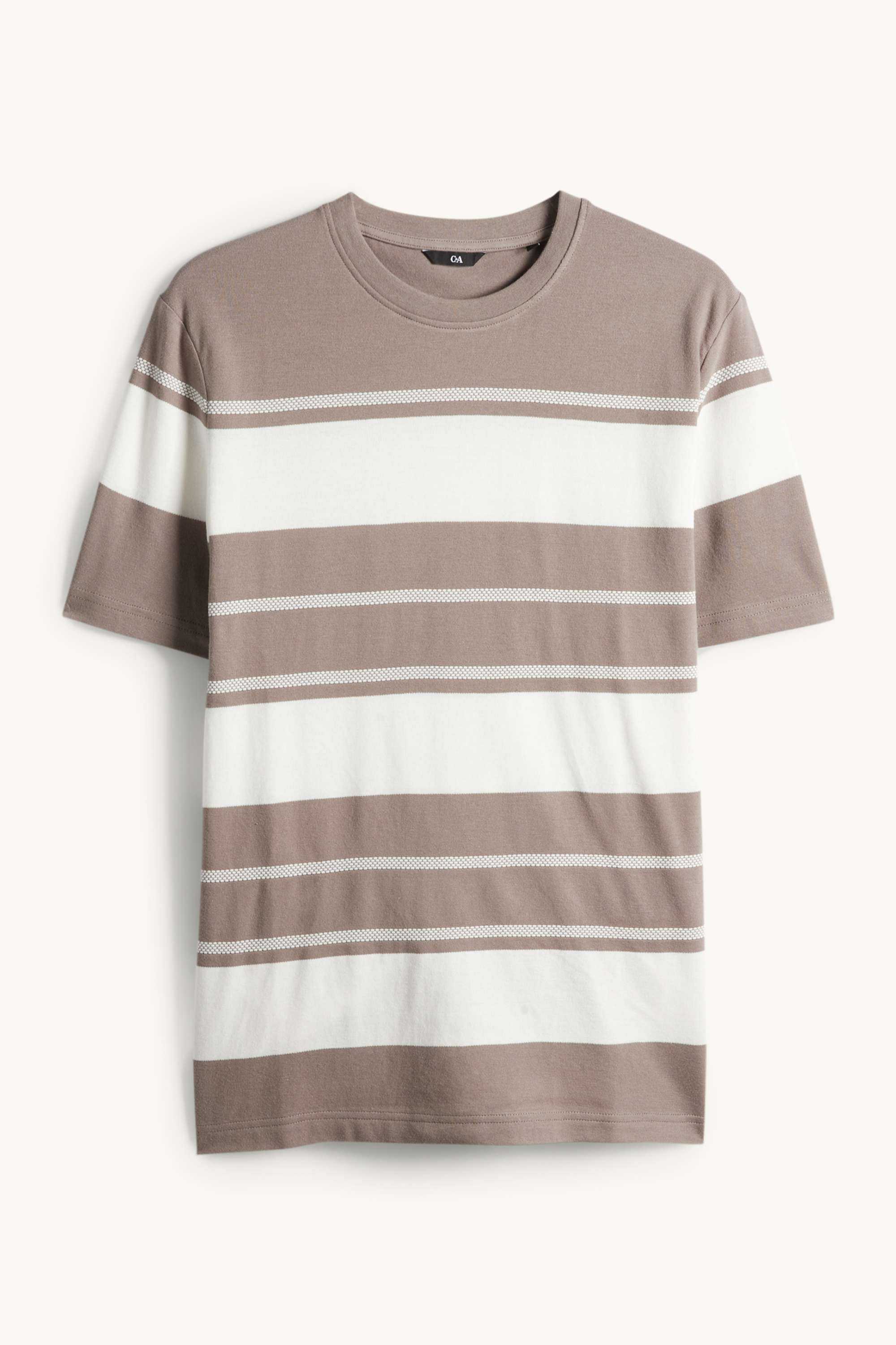 T-shirt - regular fit - striped - textured brown / cremewhite