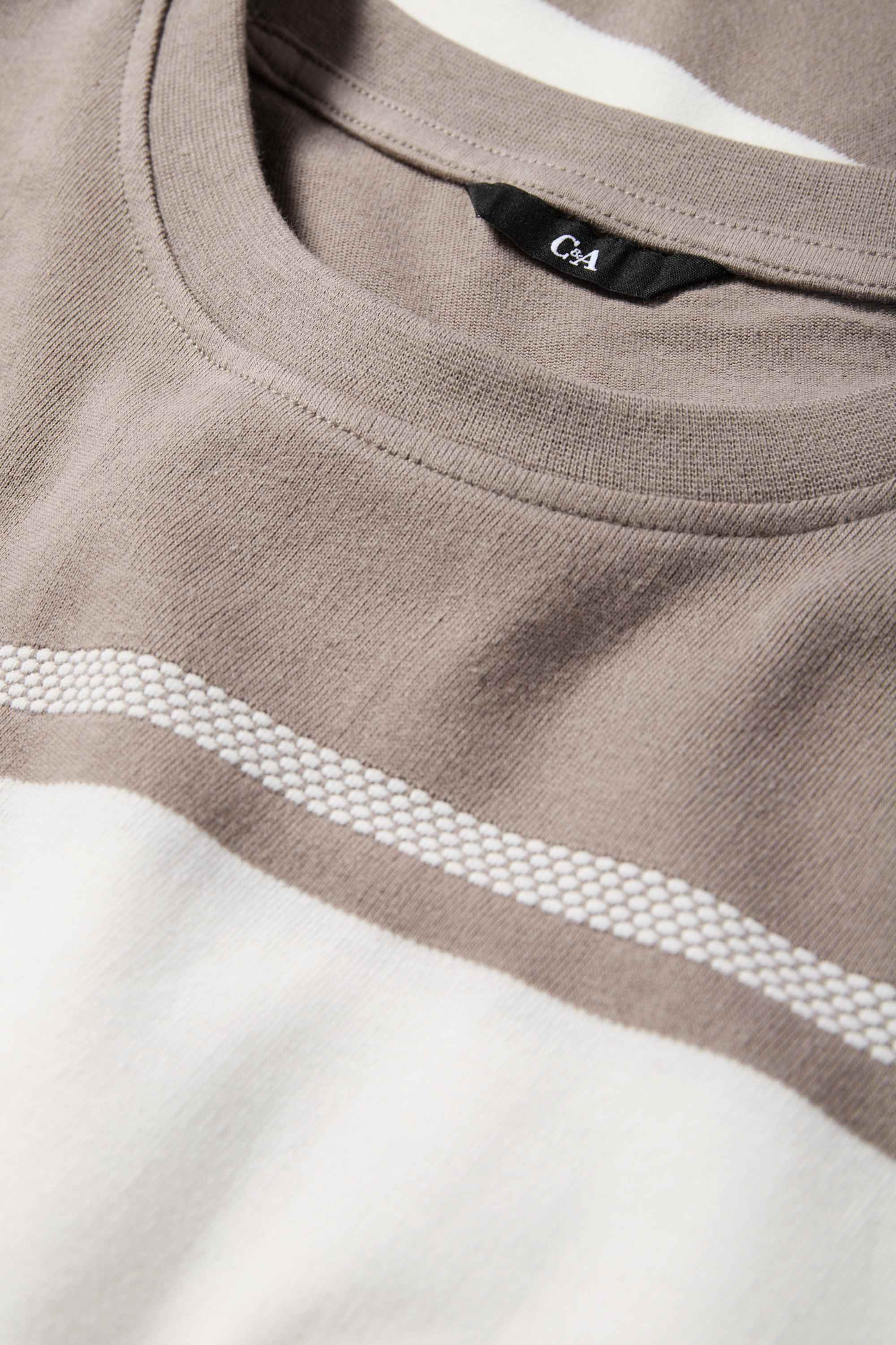 T-shirt - regular fit - striped - textured brown / cremewhite