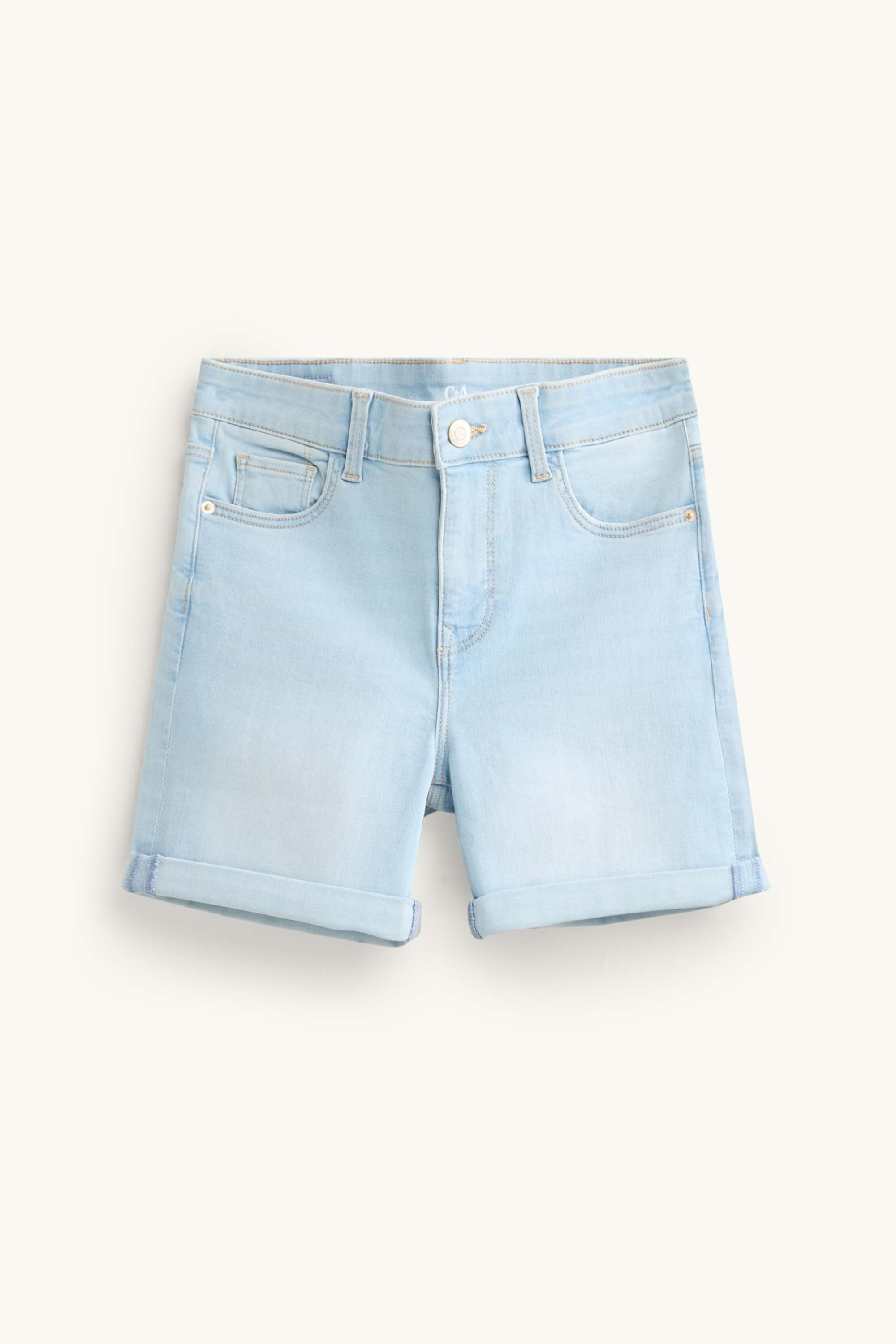 Denim shorts - mid-rise waist - LYCRA® denim-light blue