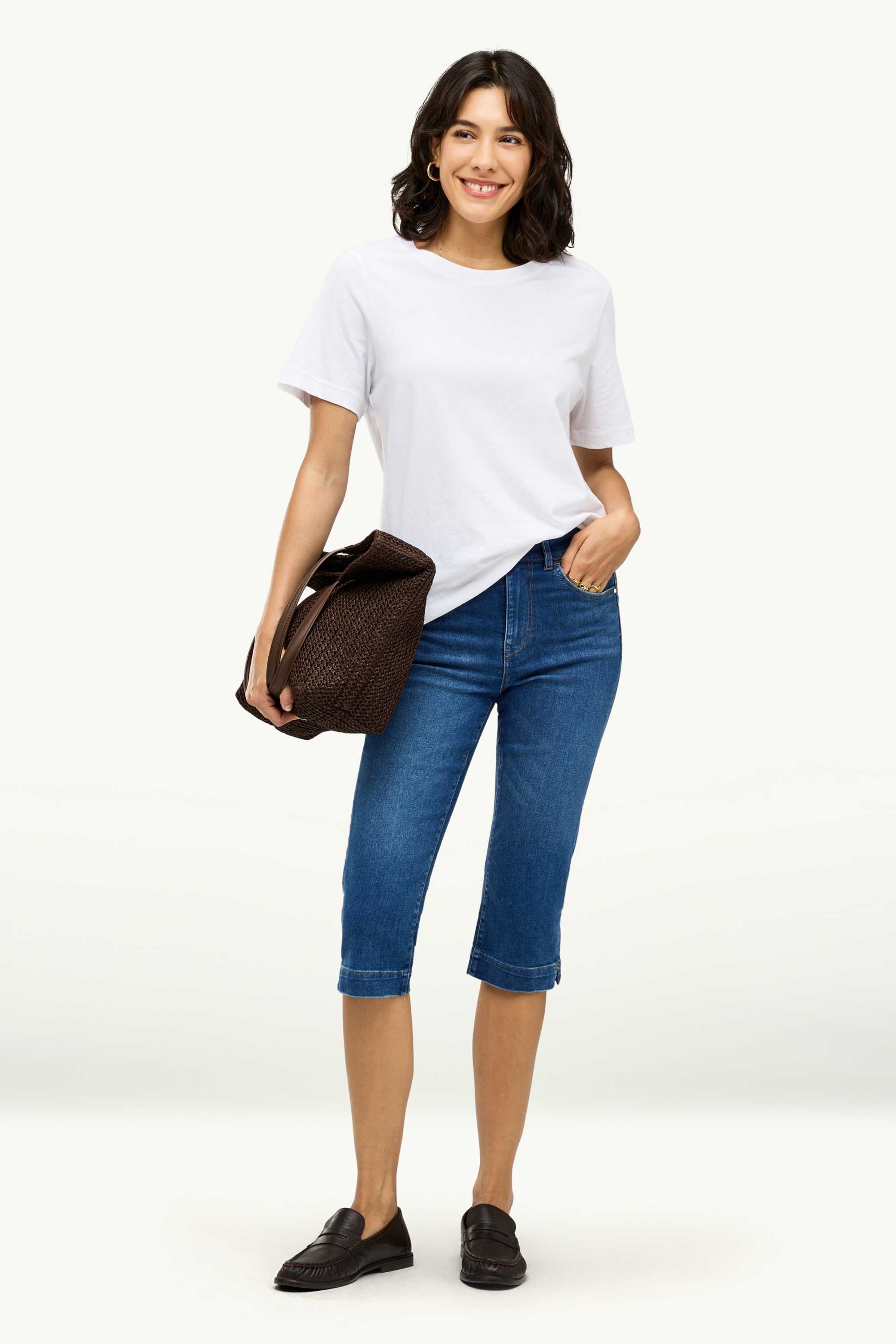 Capri jeans - mid-rise waist blue denim