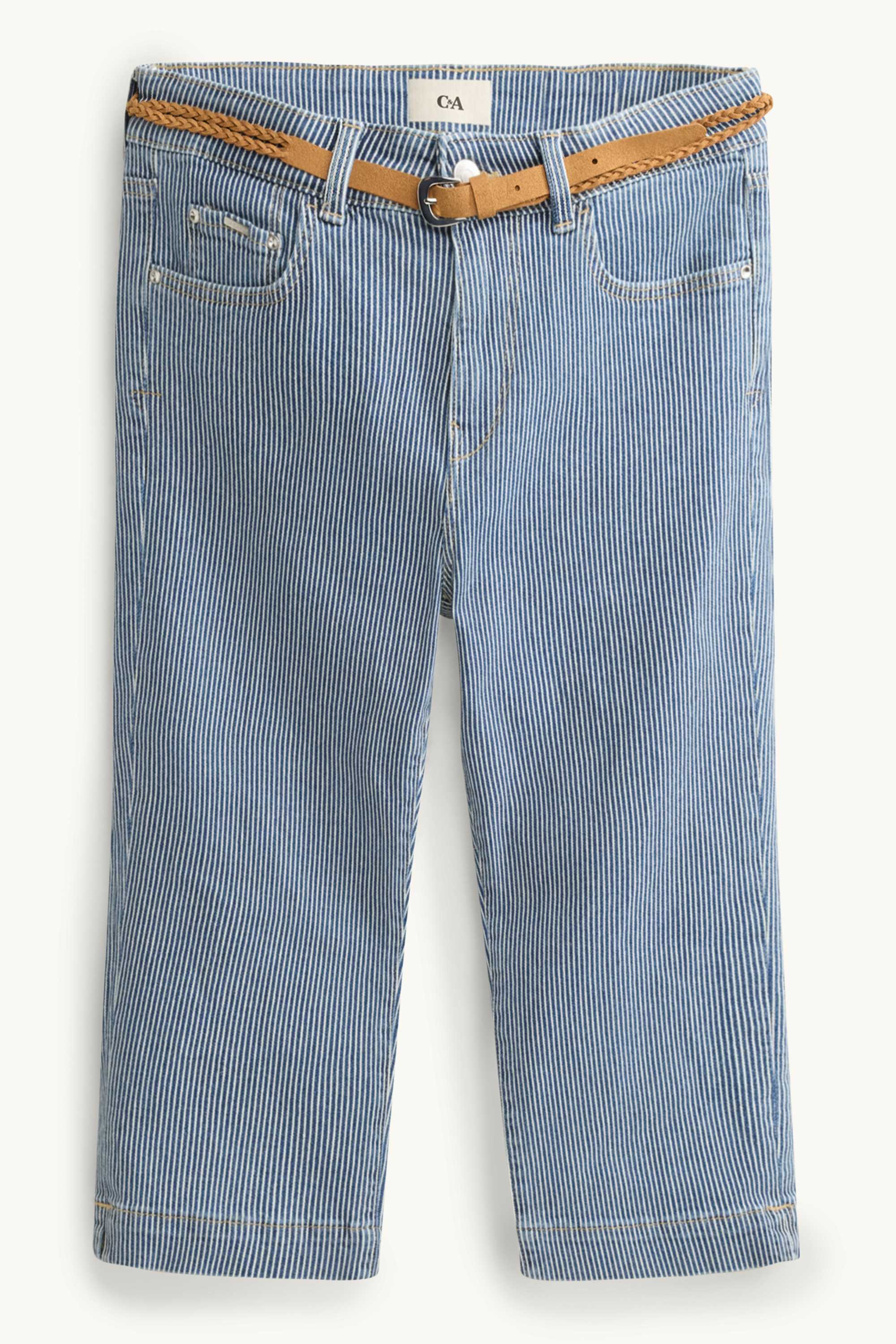 Capri jeans - mid-rise waist - striped blue / white