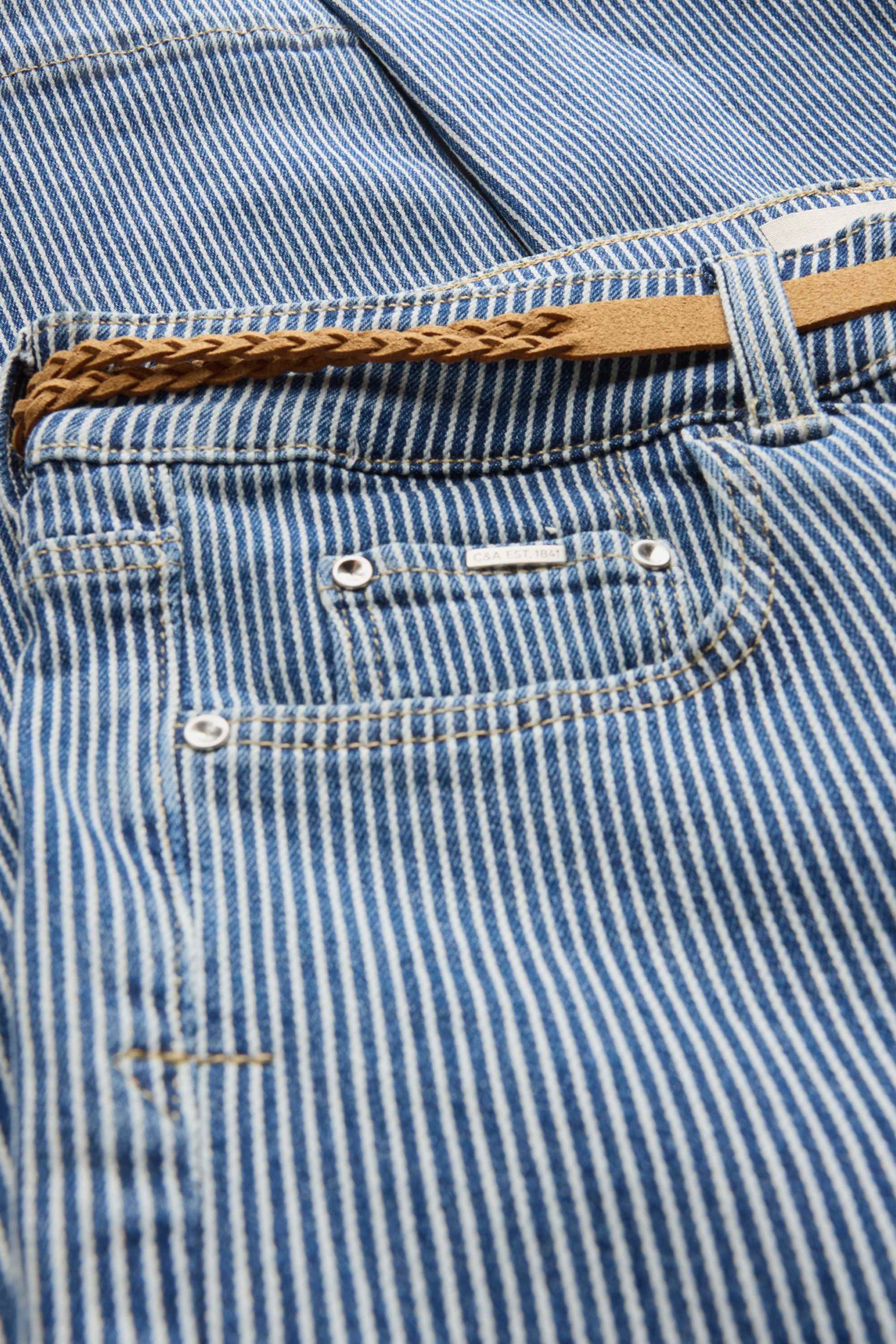 Capri jeans - mid-rise waist - striped blue / white