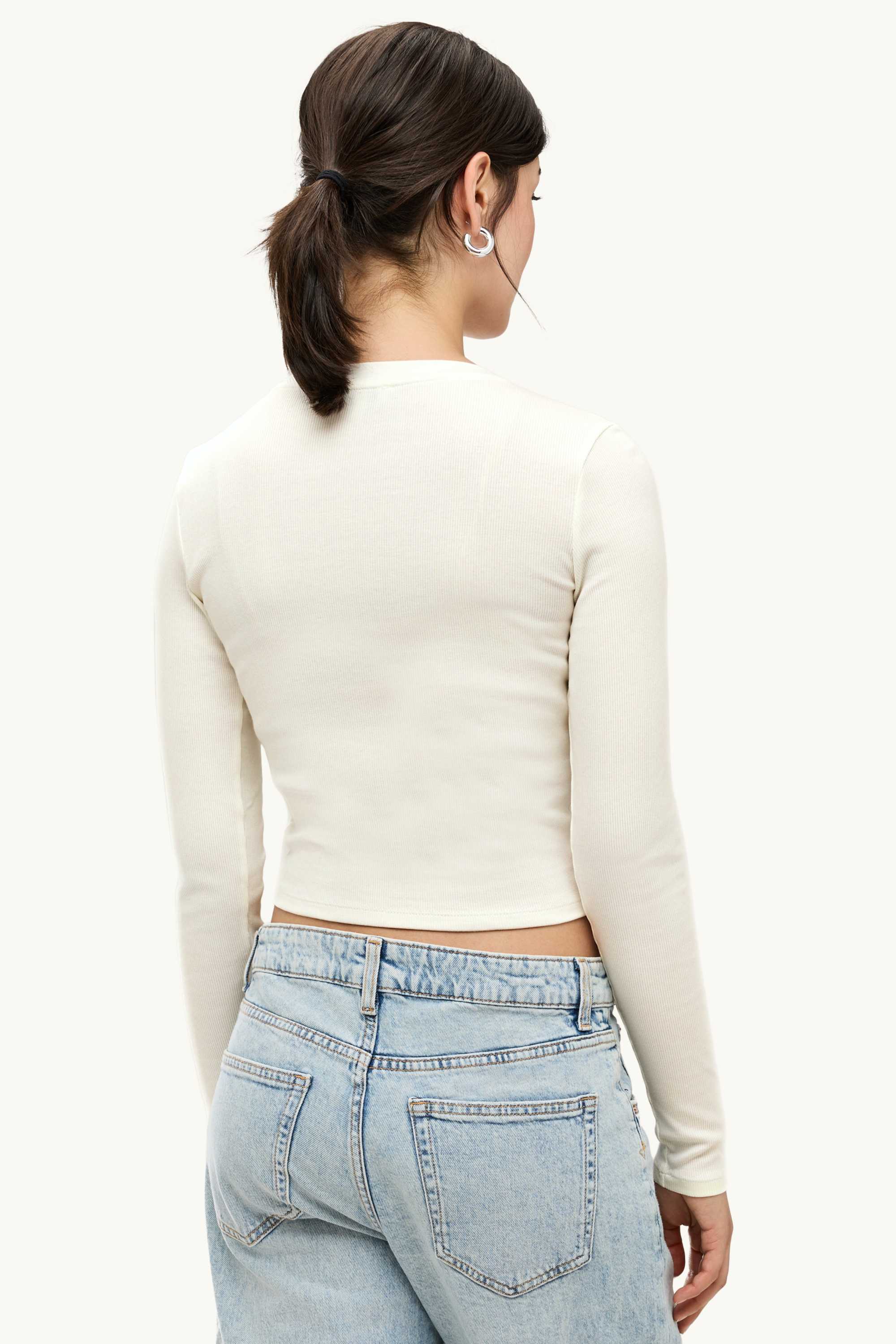 Cropped long sleeve top - slim fit - ribbed creme