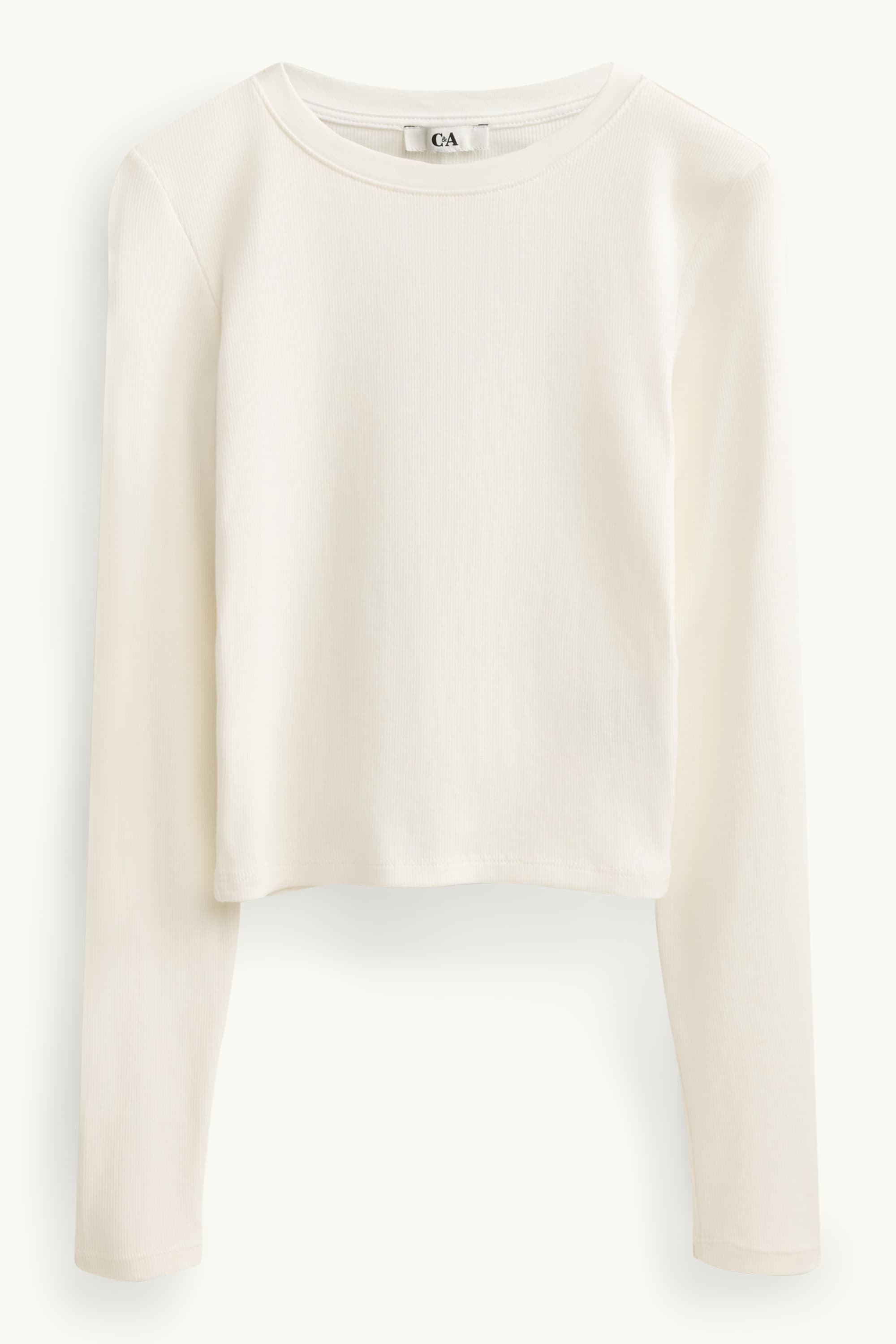 Cropped long sleeve top - slim fit - ribbed creme