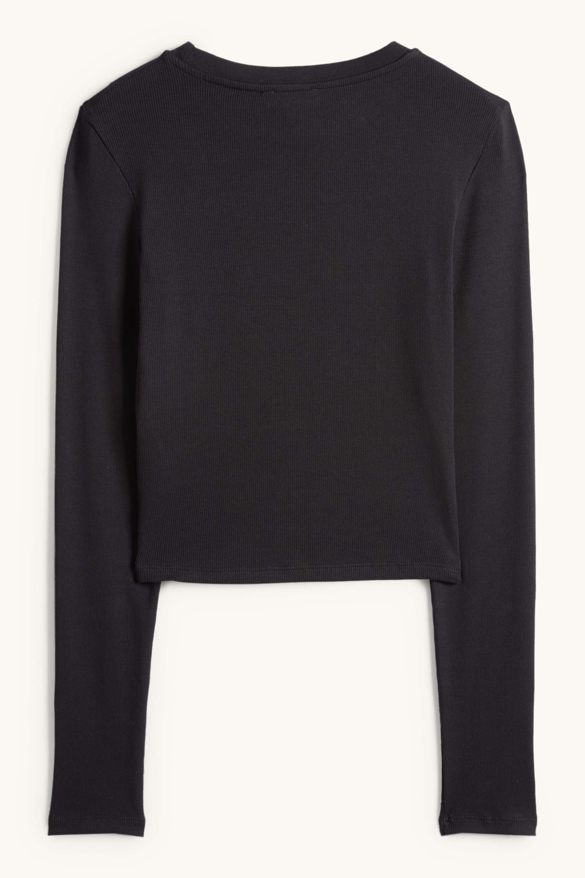 Cropped long sleeve top - slim fit - ribbed black