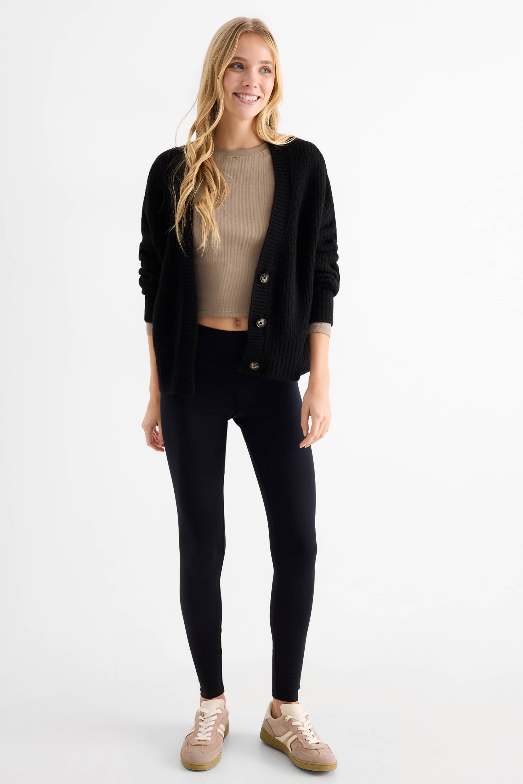 Cropped long sleeve top - slim fit - ribbed taupe