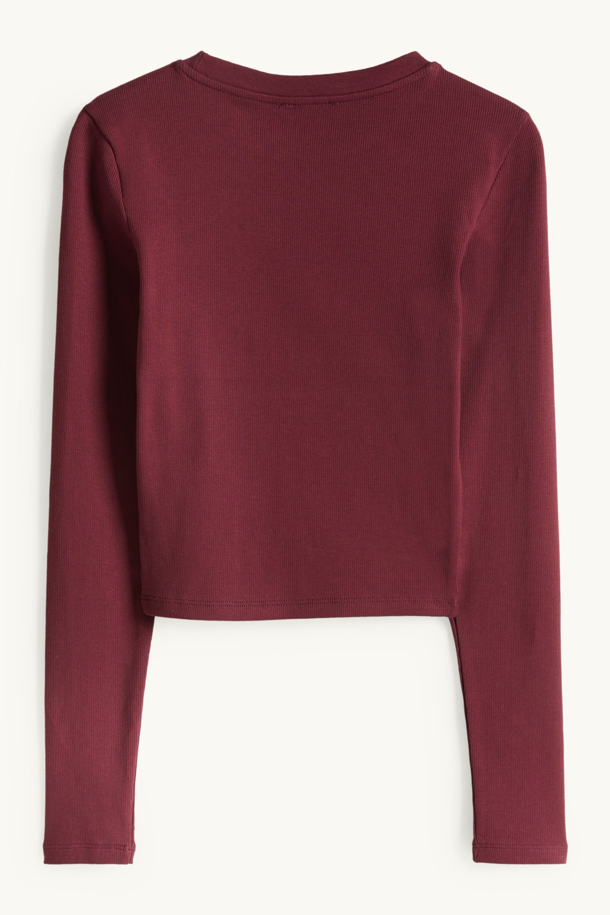 Cropped long sleeve top - slim fit - ribbed bordeaux