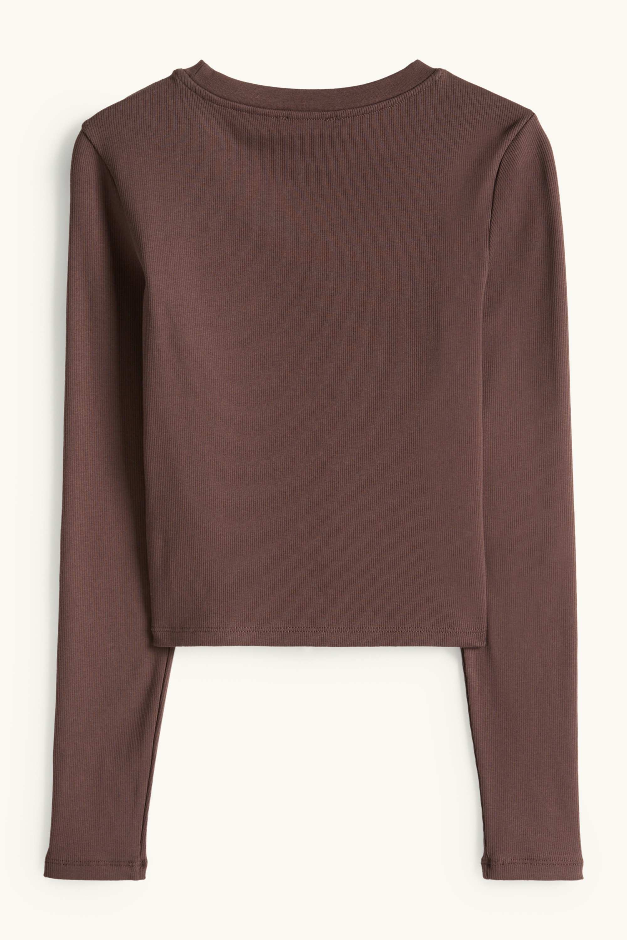 Cropped long sleeve top - slim fit - ribbed dark brown