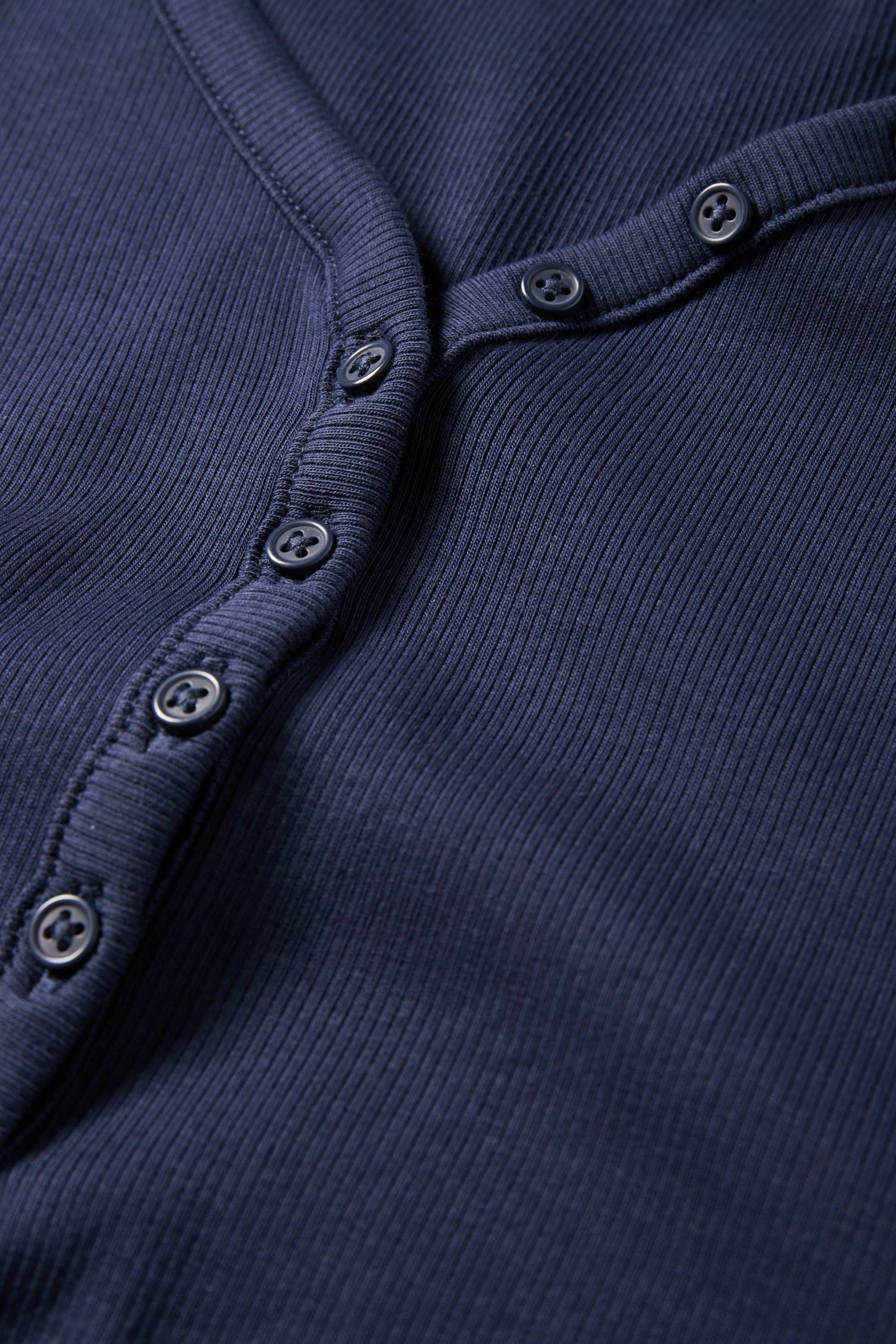 Cropped Henley T-shirt - slim fit - ribbed dark blue