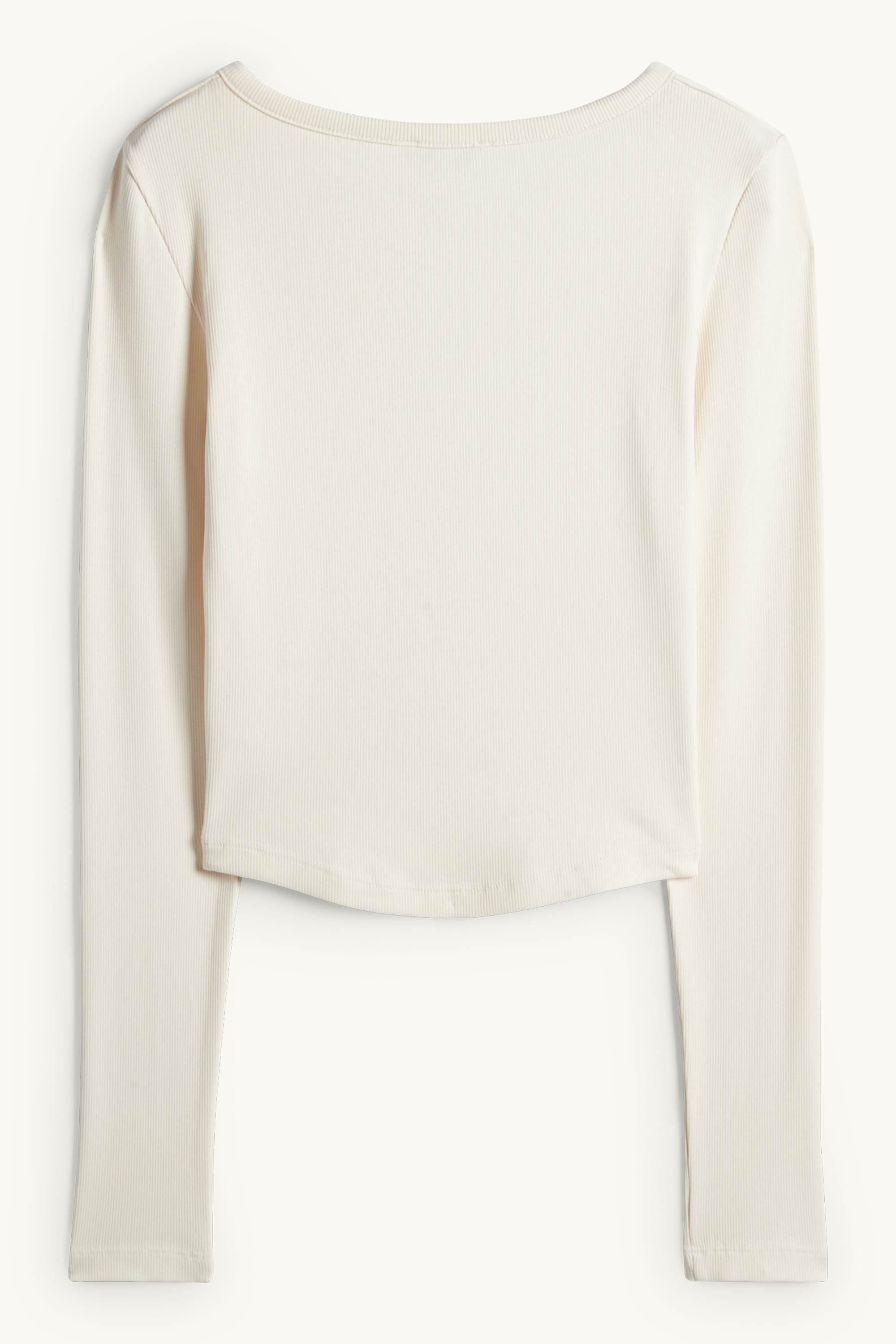 Cropped Henley T-shirt - slim fit - ribbed cremewhite