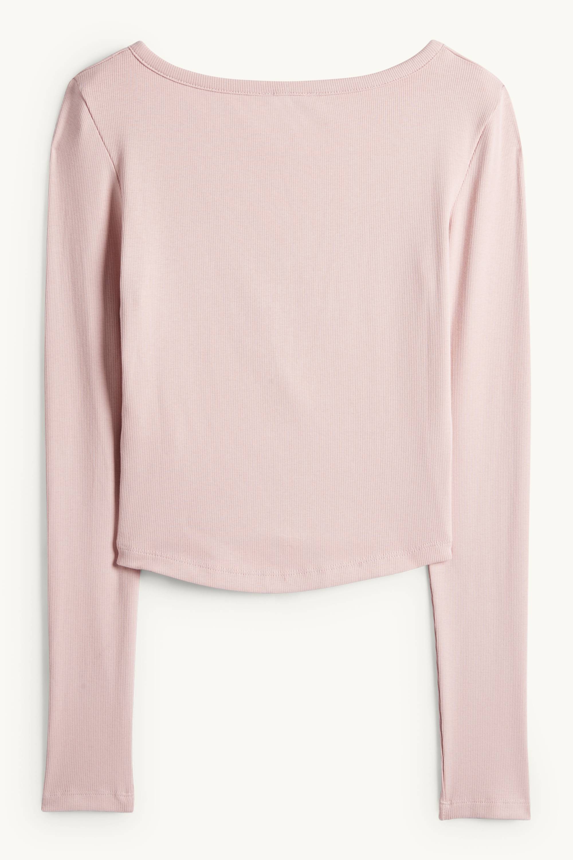 Cropped Henley T-shirt - slim fit - ribbed rose