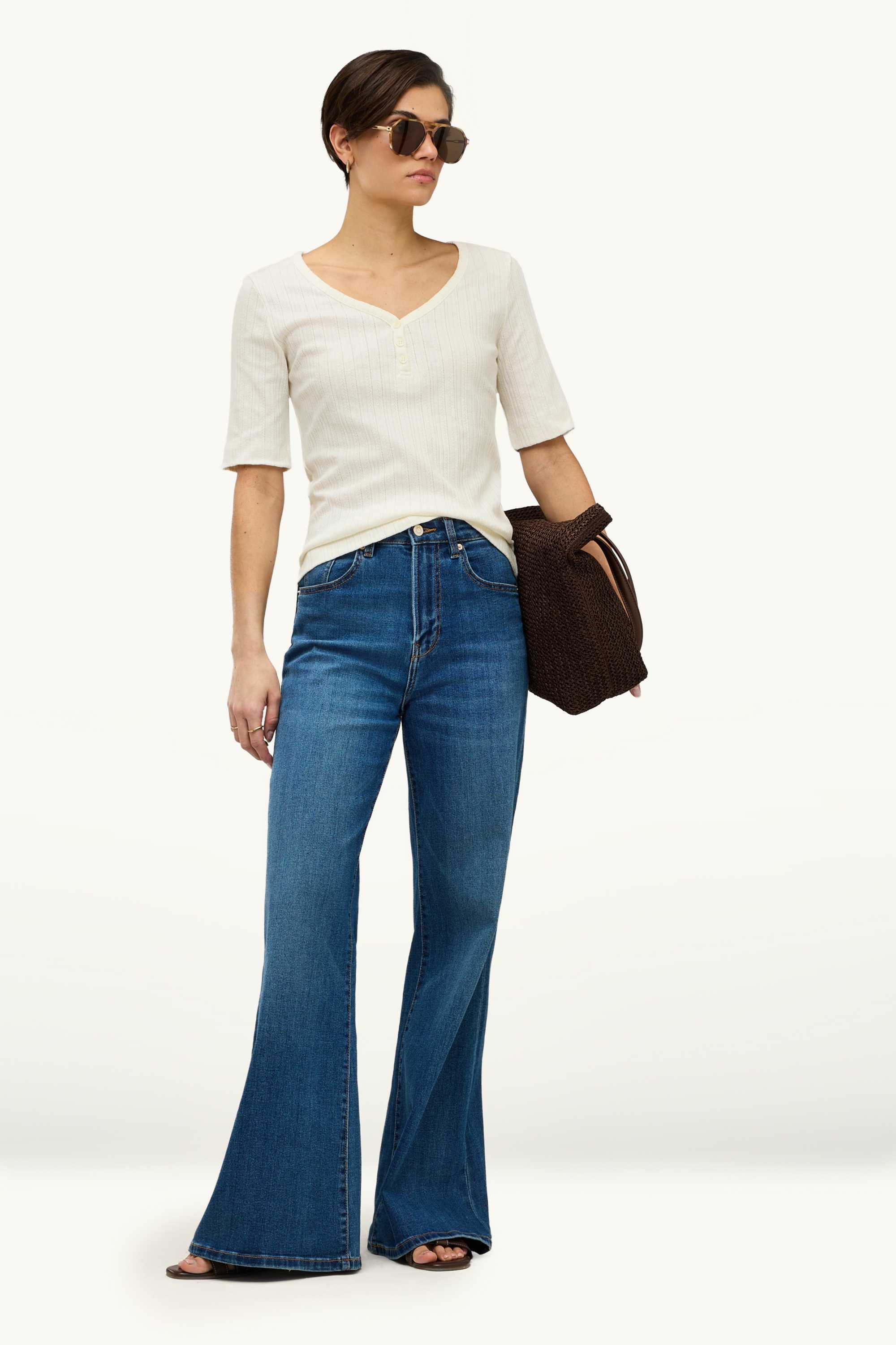 Henley T-shirt - regular fit - ribbed white