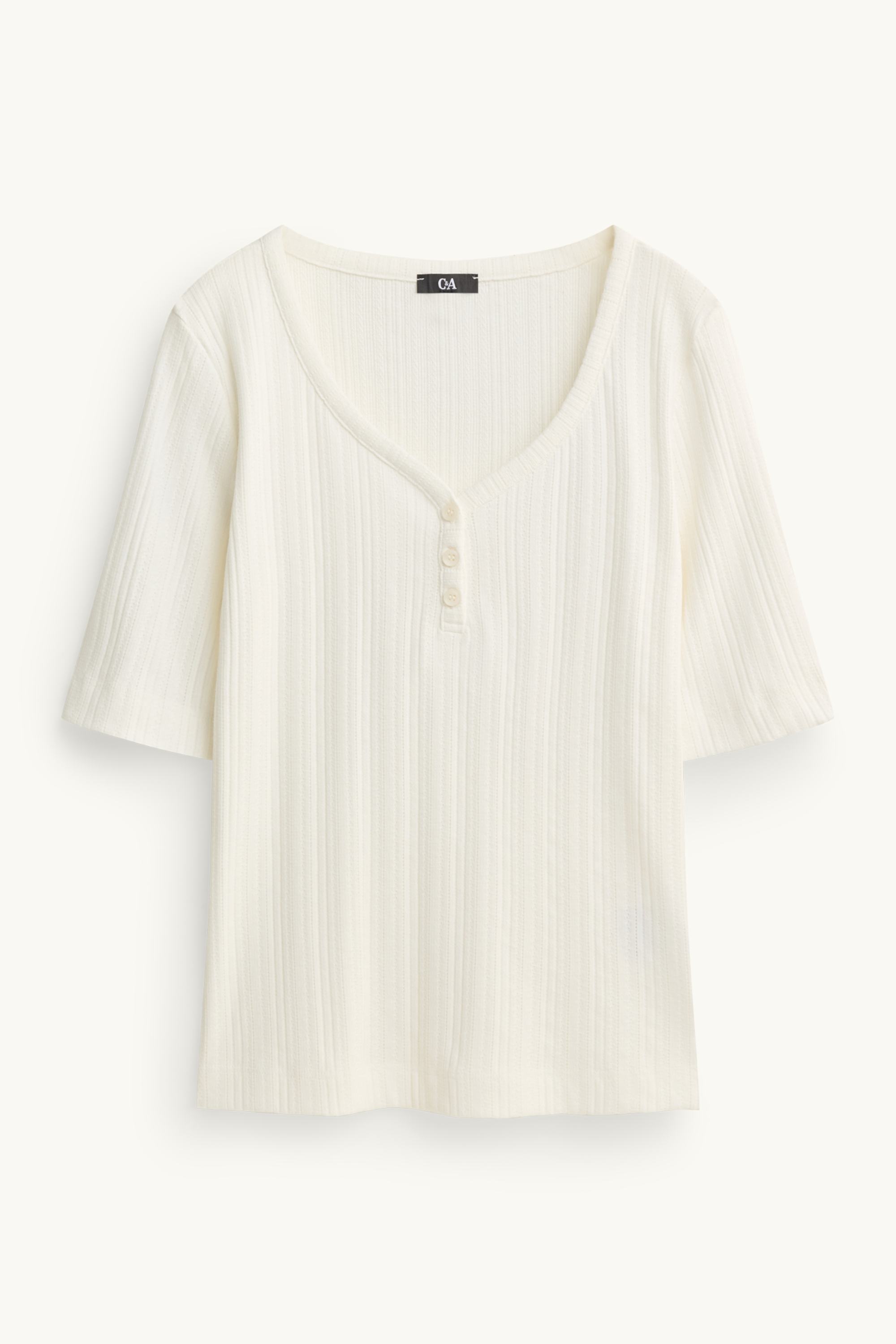Henley T-shirt - regular fit - ribbed white