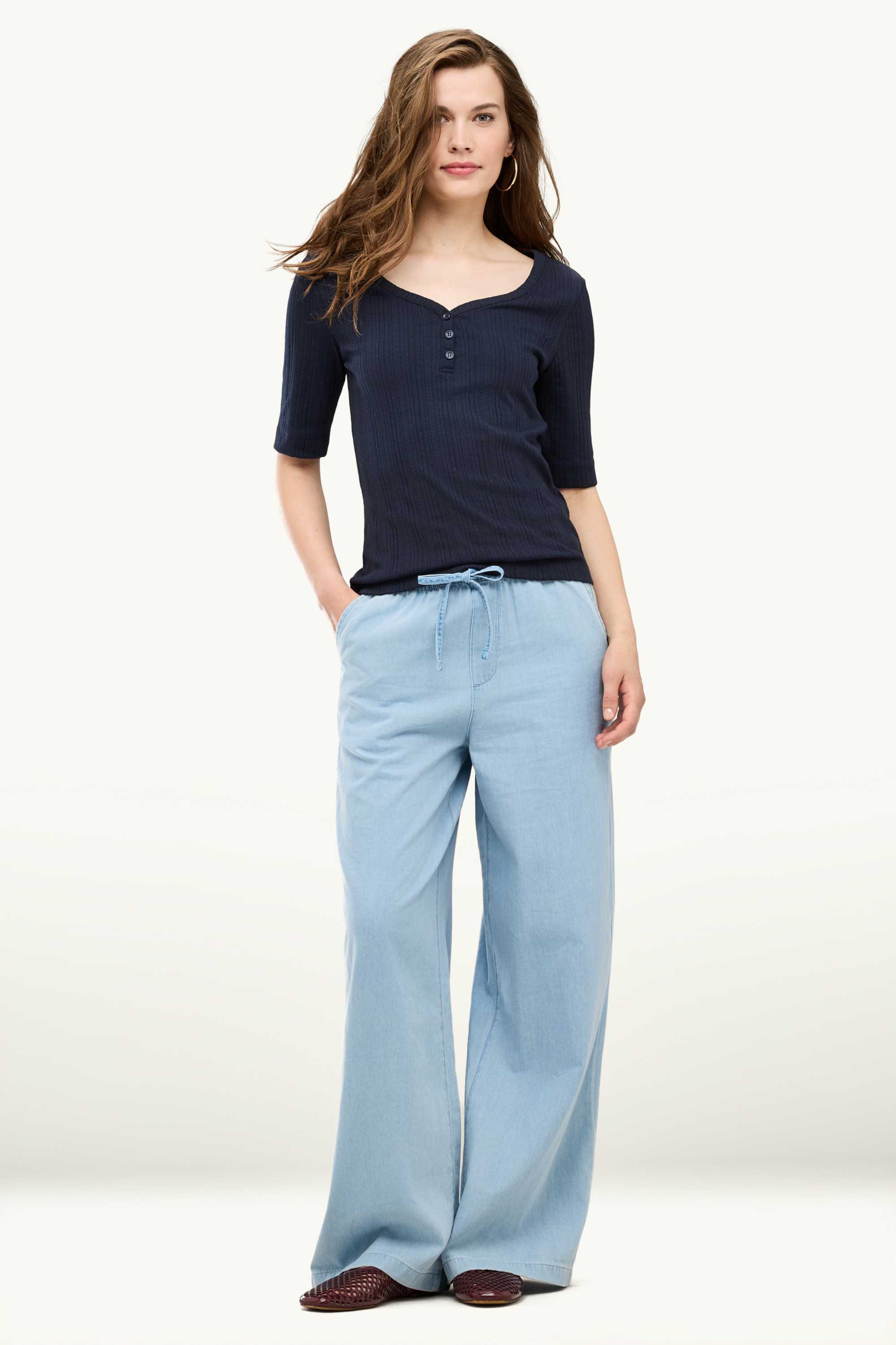 Henley T-shirt - regular fit - ribbed dark blue