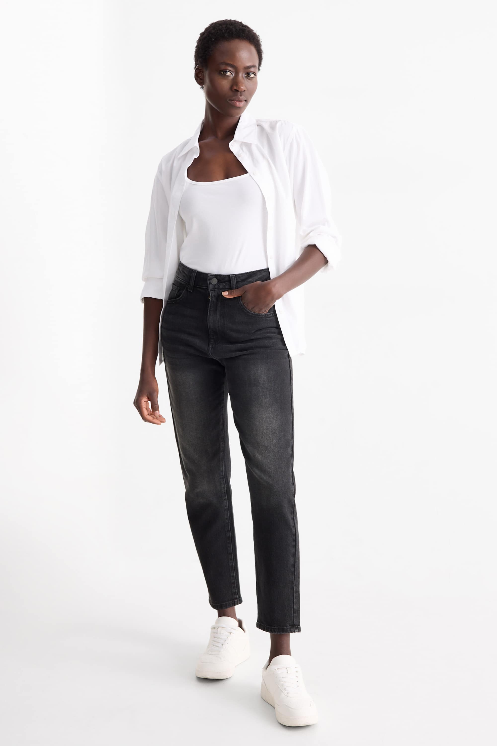 Mom jeans - high waist - LYCRA® denim-dark gray