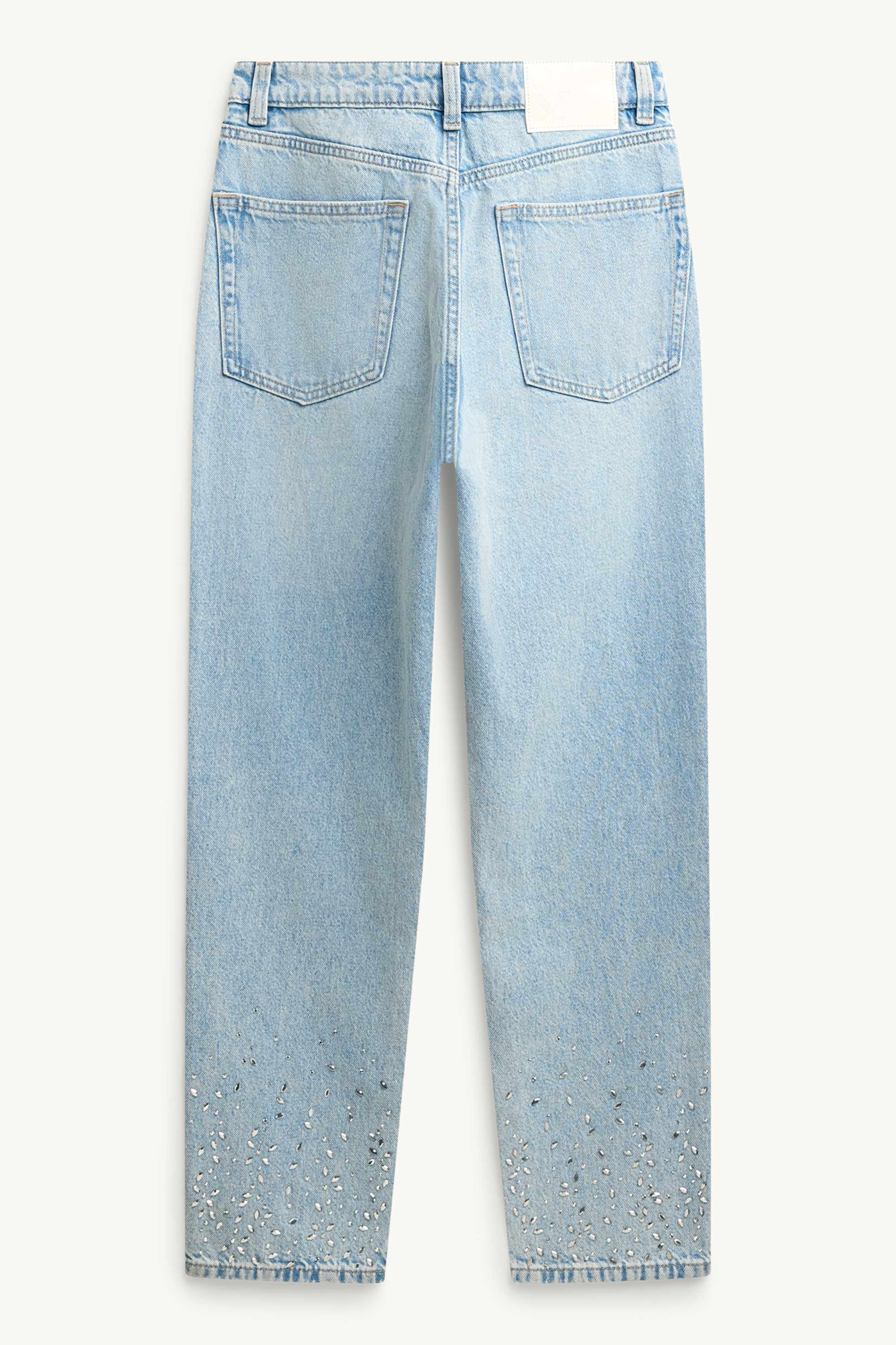 Mom jeans with rhinestones - high waist light blue