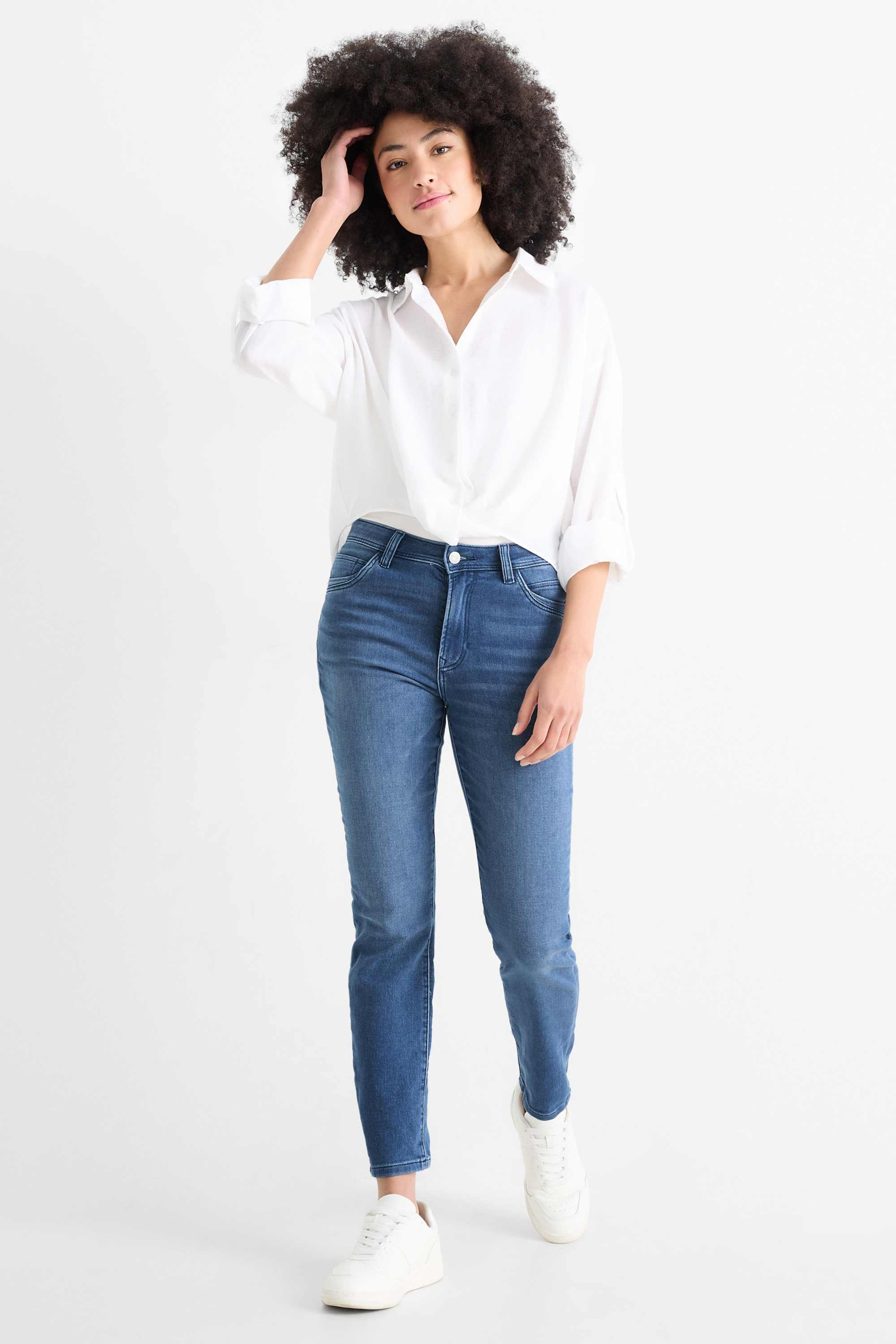 Slim jeans - mid-rise waist - jog denim blue denim