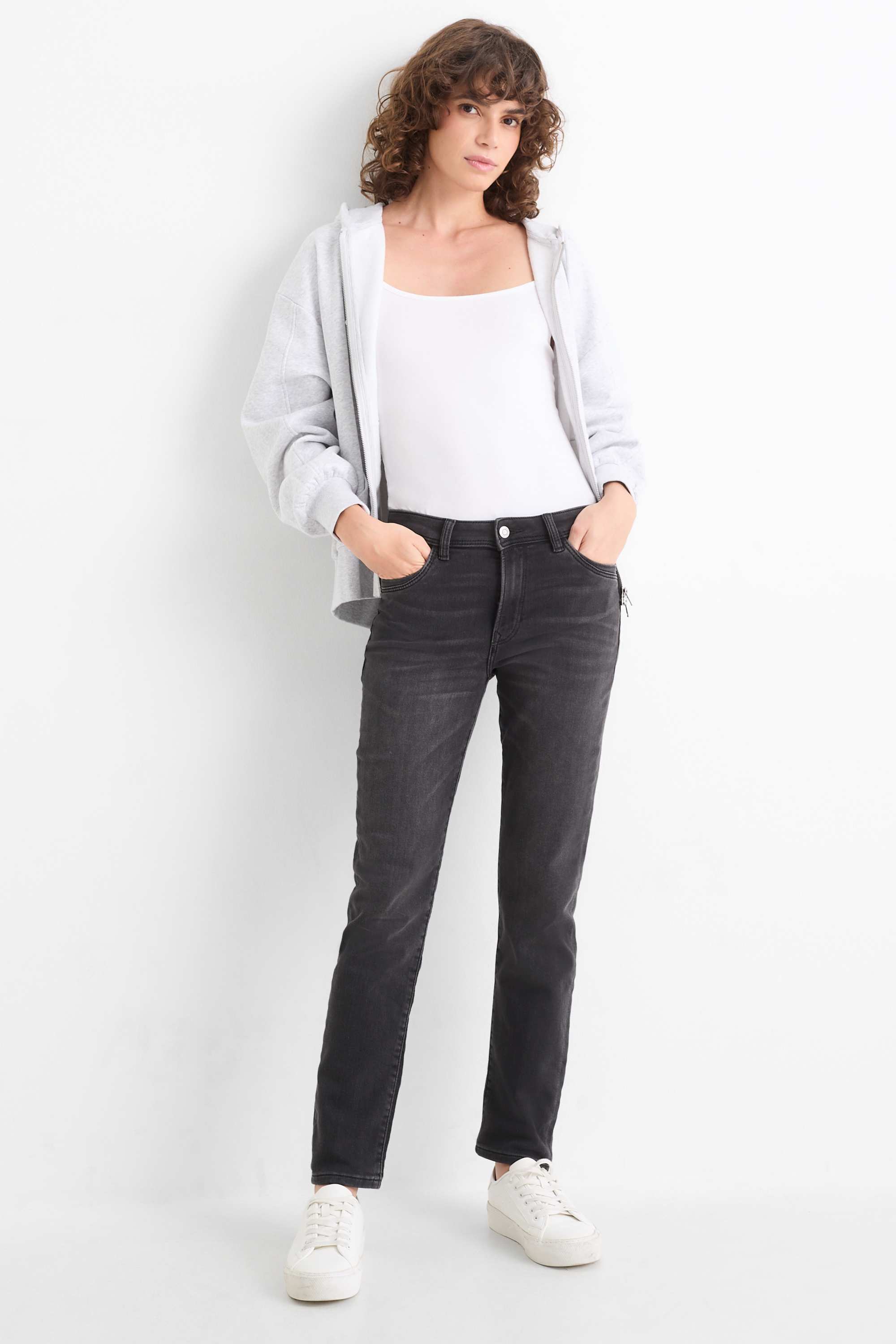 Slim jeans - mid-rise waist - jog denim denim-dark gray