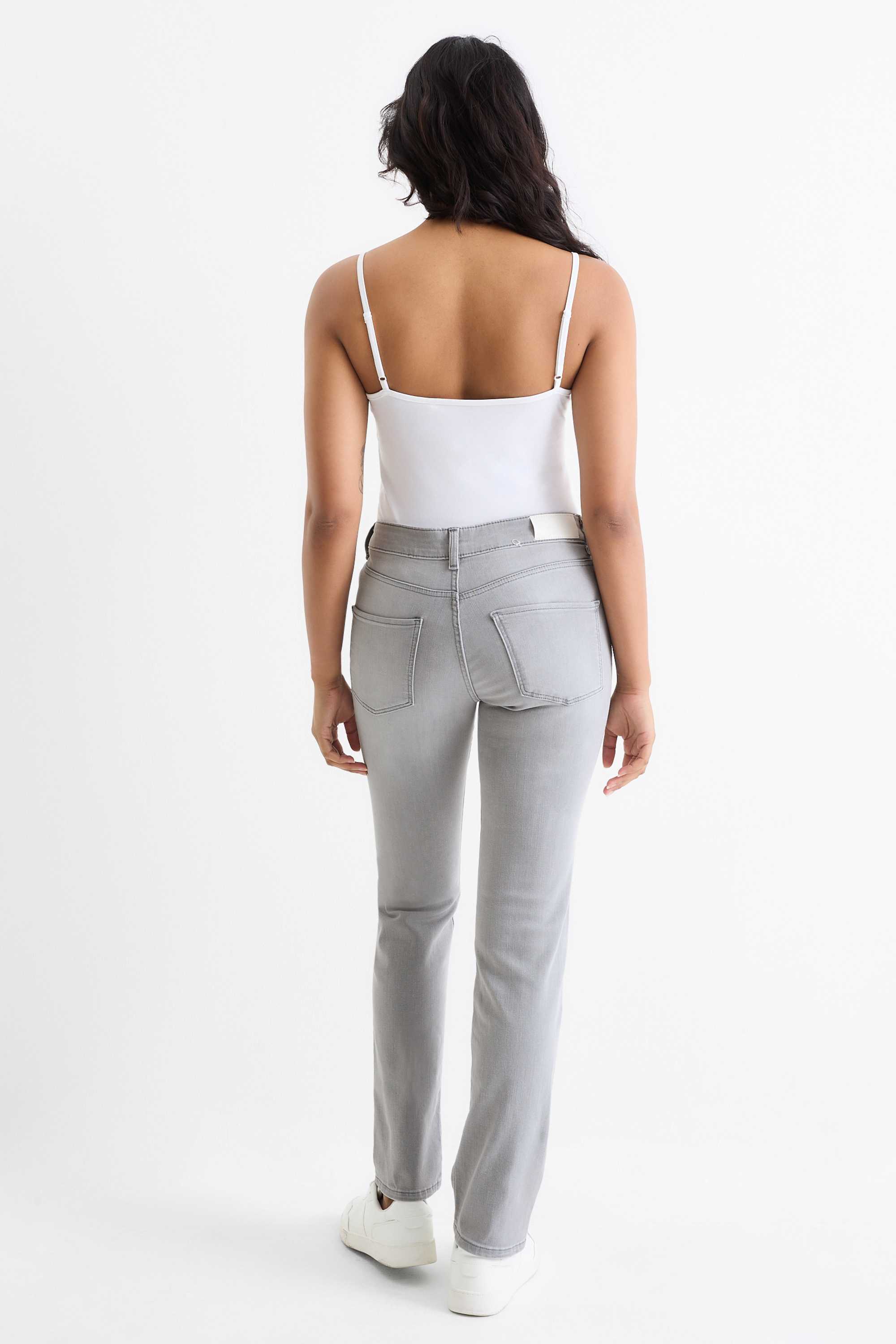 Straight jeans - mid-rise waist - LYCRA® denim-light gray