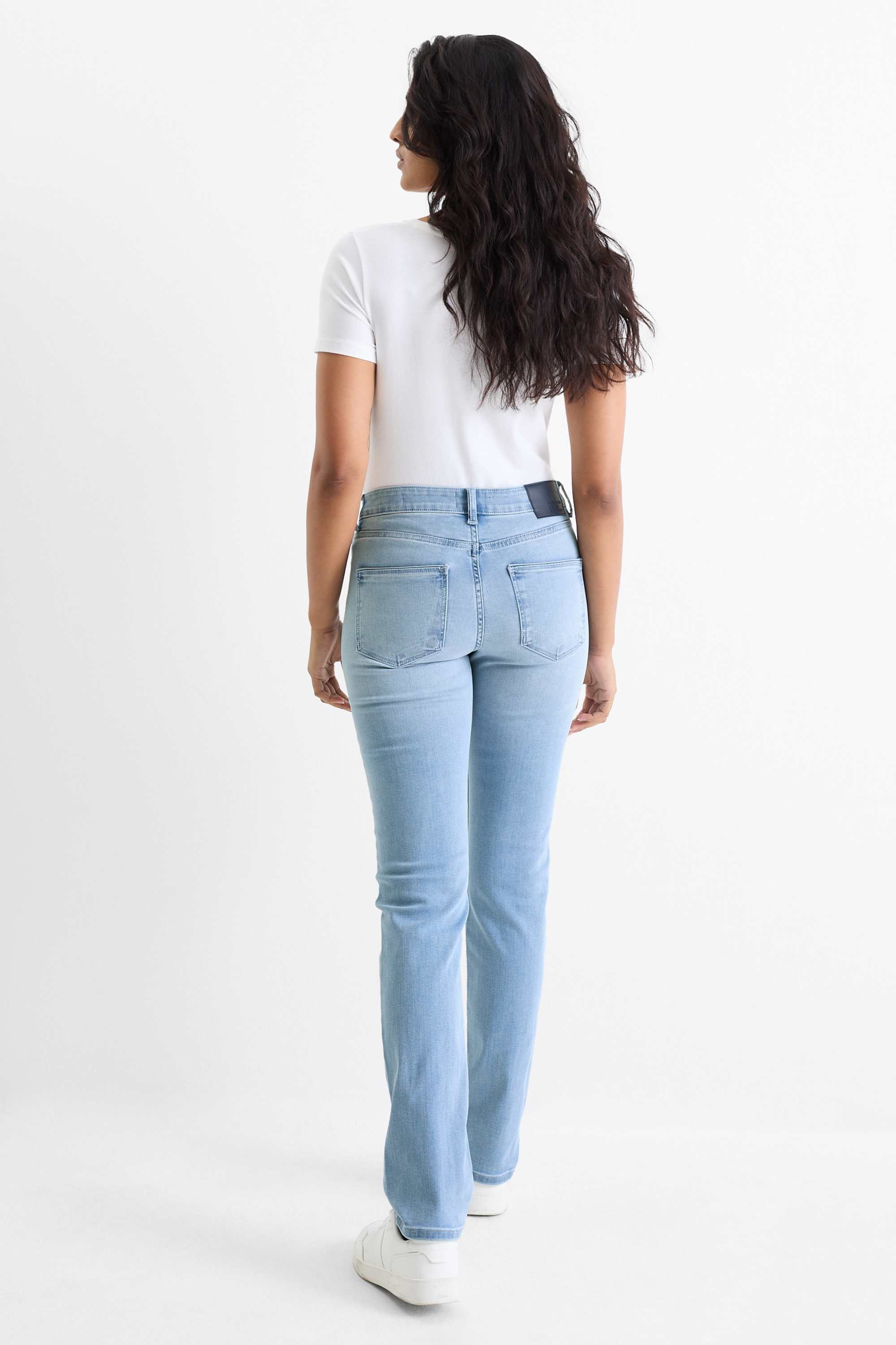 Straight jeans - mid-rise waist denim-light blue