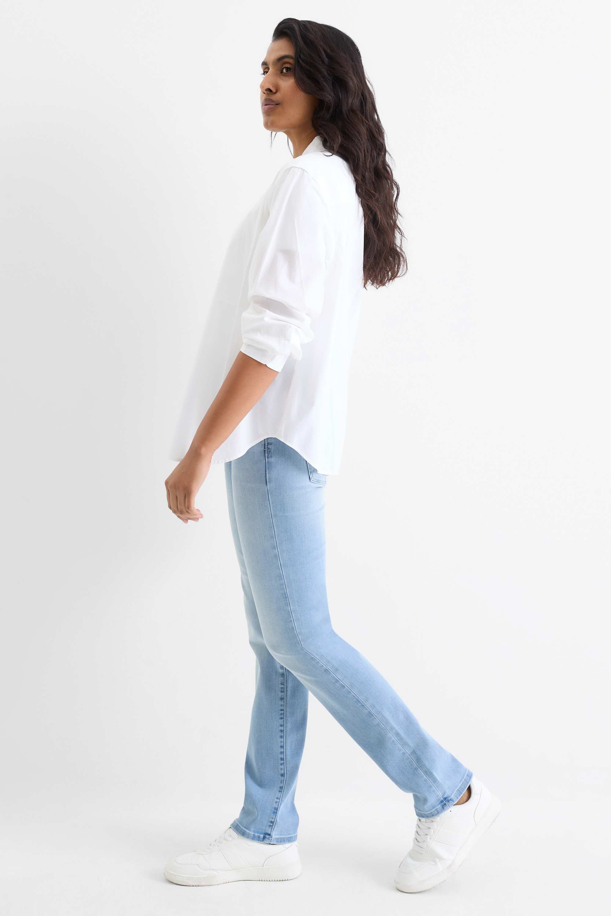 Straight jeans - mid-rise waist denim-light blue