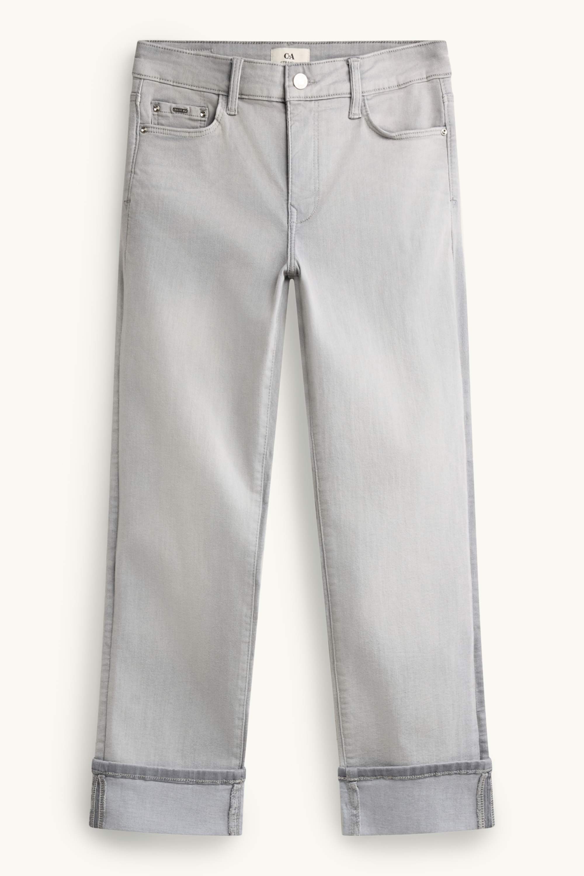 Cropped straight jeans - mid-rise waist - LYCRA® denim-light gray
