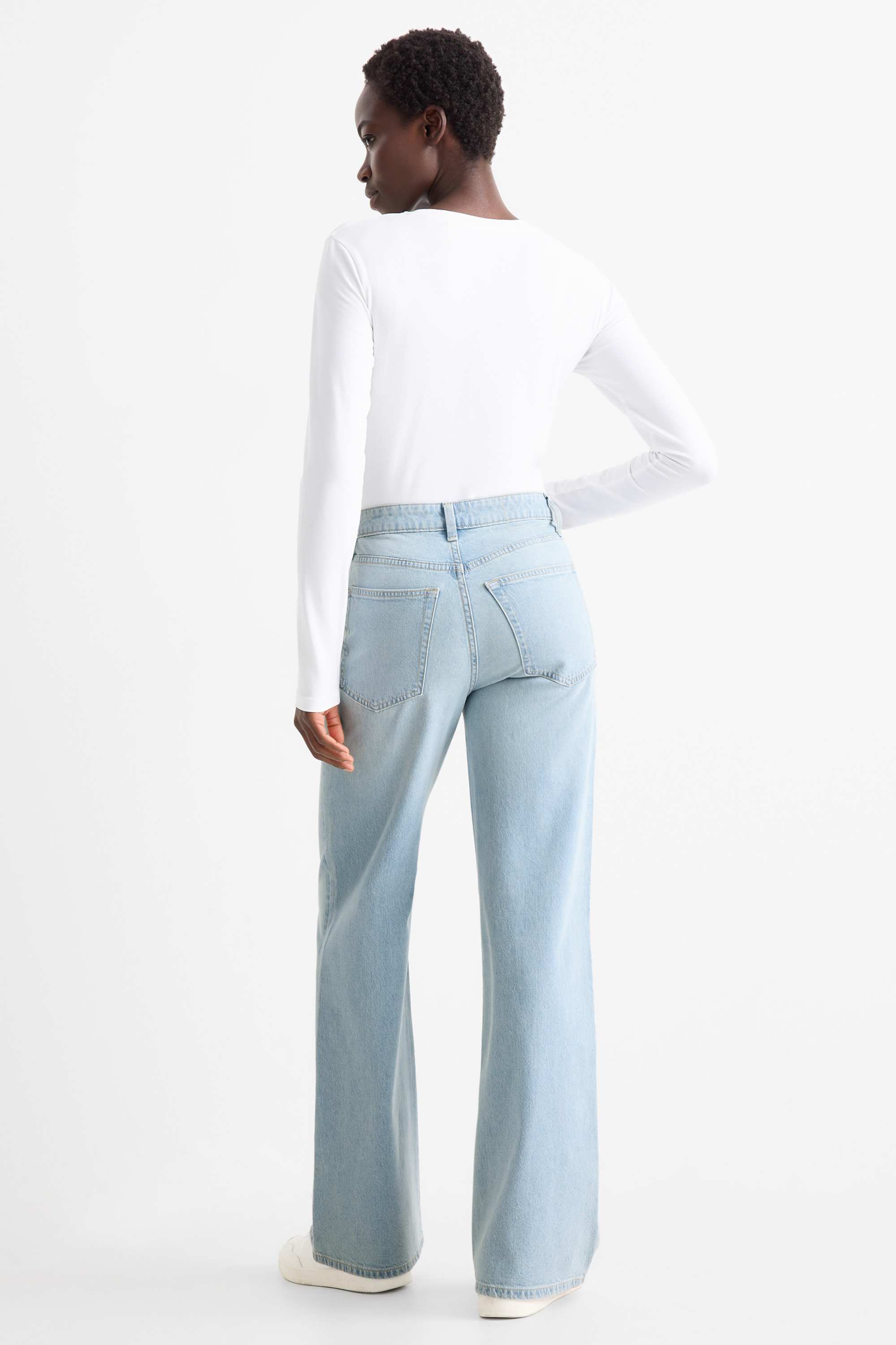 Wide leg jeans - high waist denim-light blue