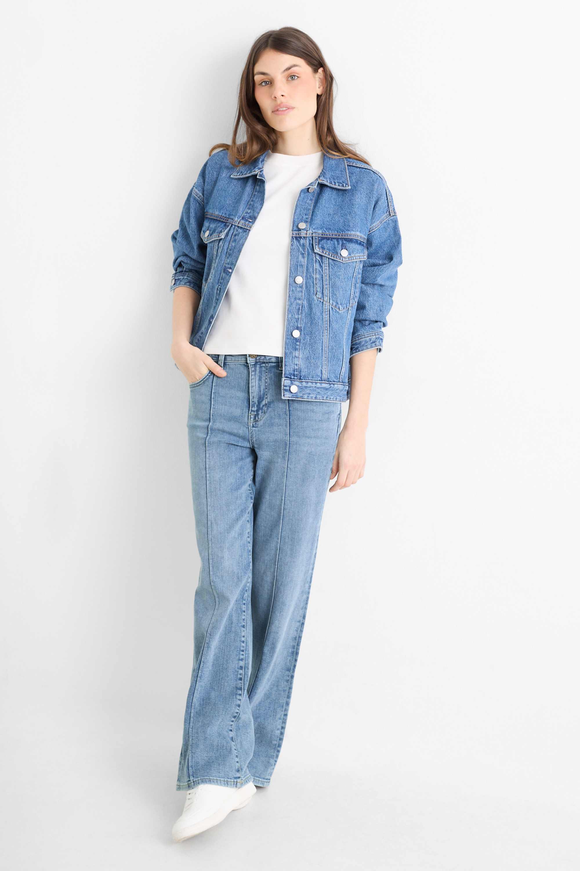 Wide leg jeans - mid-rise waist denim-light blue