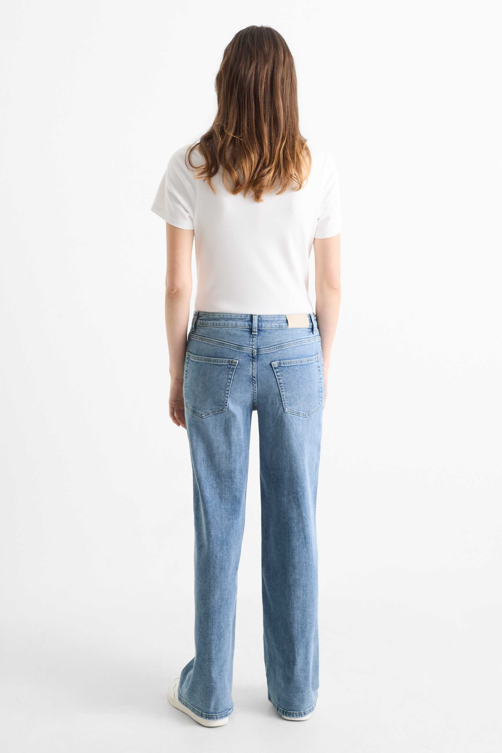 Wide leg jeans - mid-rise waist denim-light blue