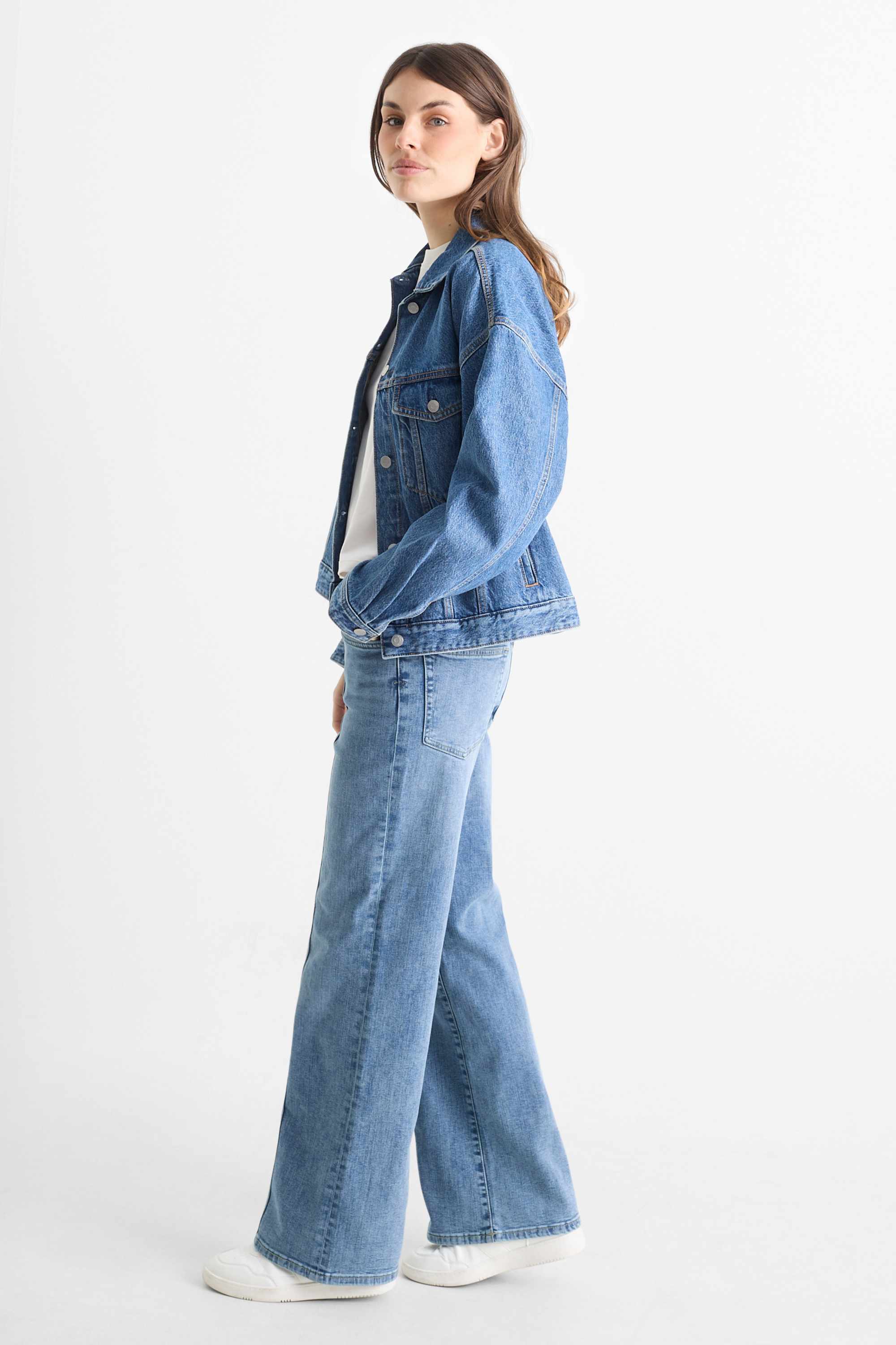 Wide leg jeans - mid-rise waist denim-light blue