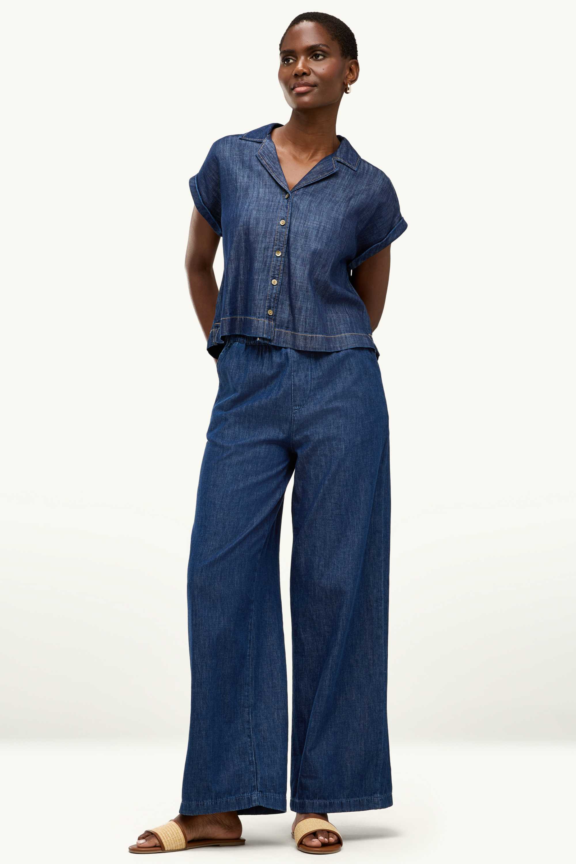 Wide leg jeans - high waist denim-dark blue