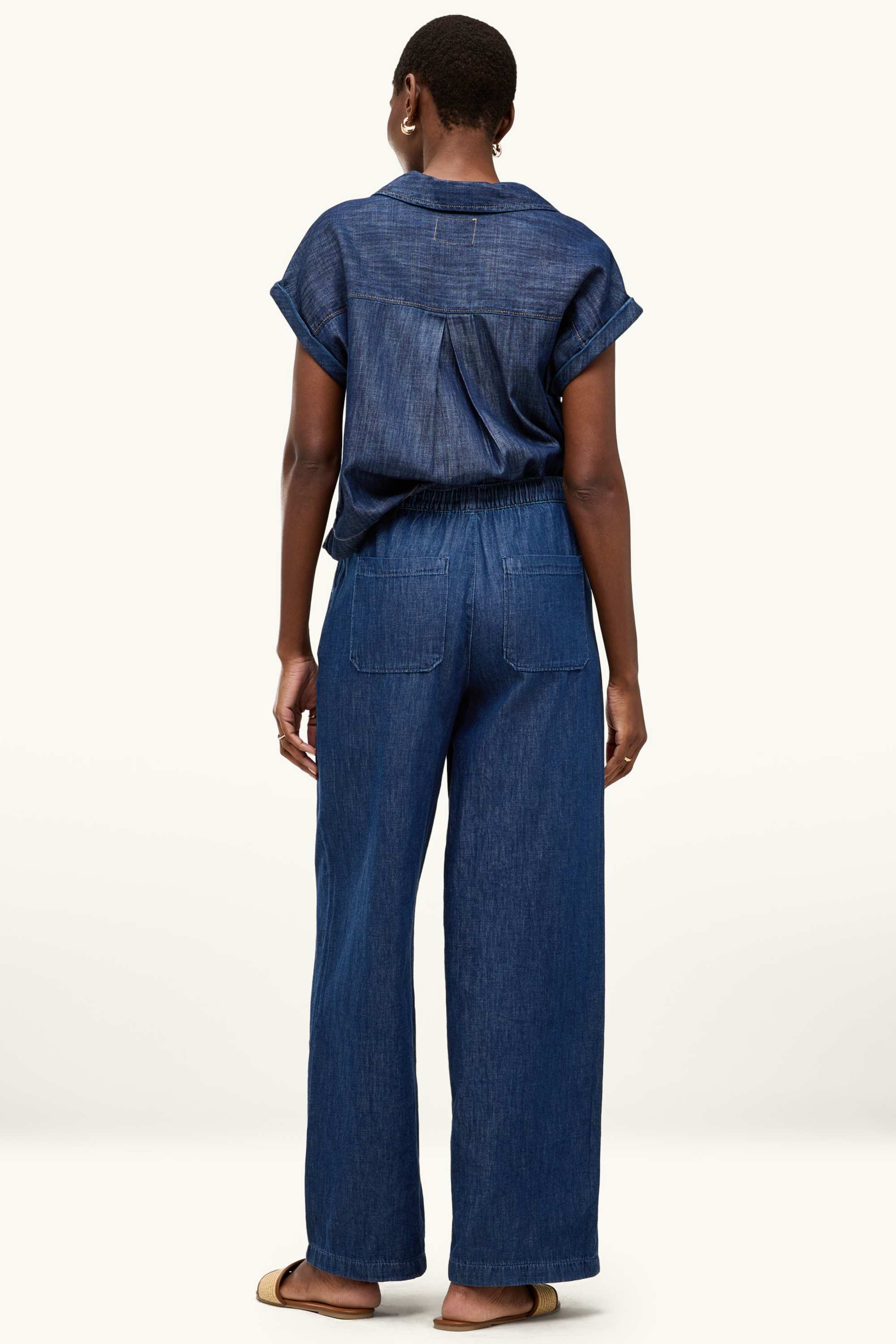 Wide leg jeans - high waist denim-dark blue