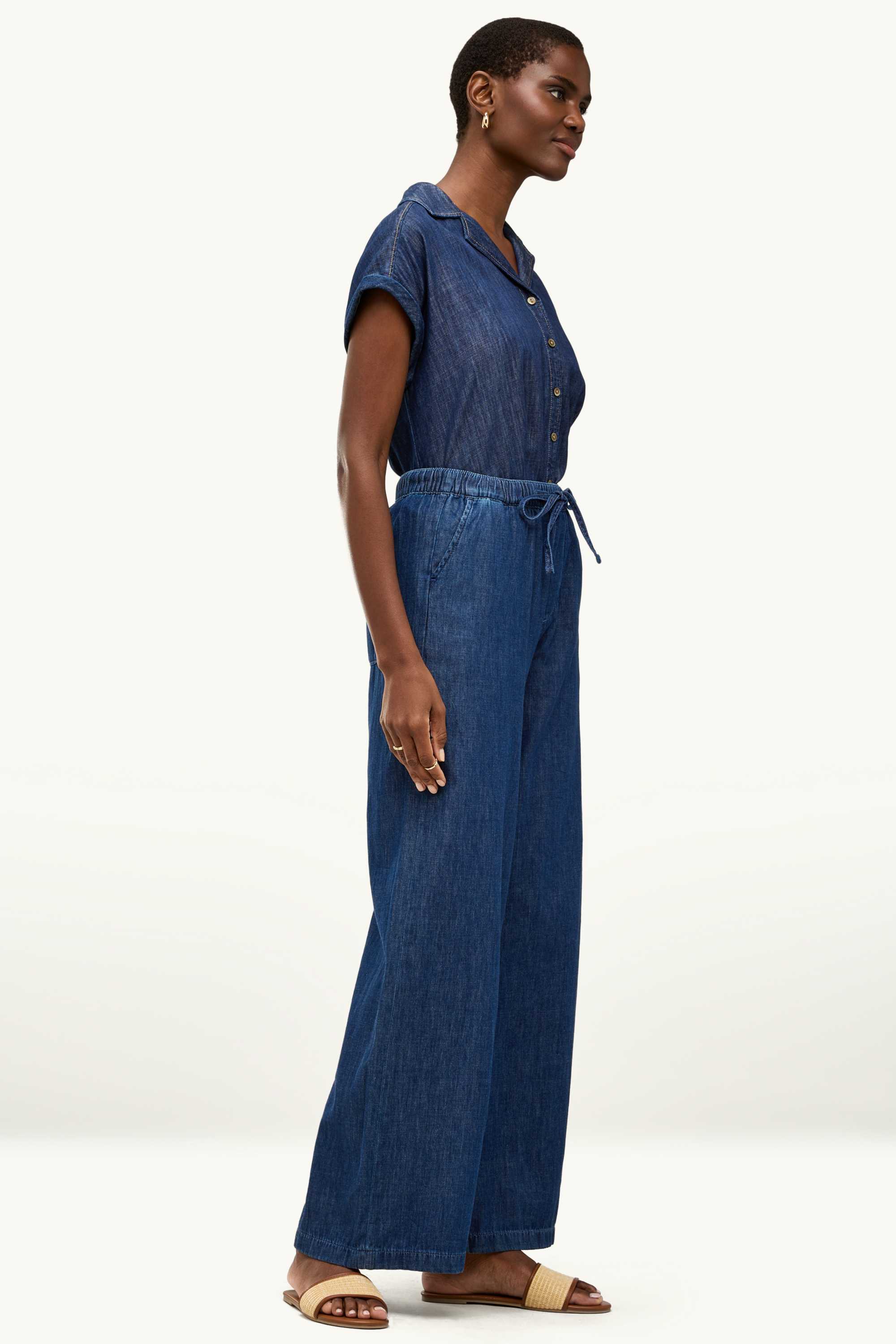 Wide leg jeans - high waist denim-dark blue