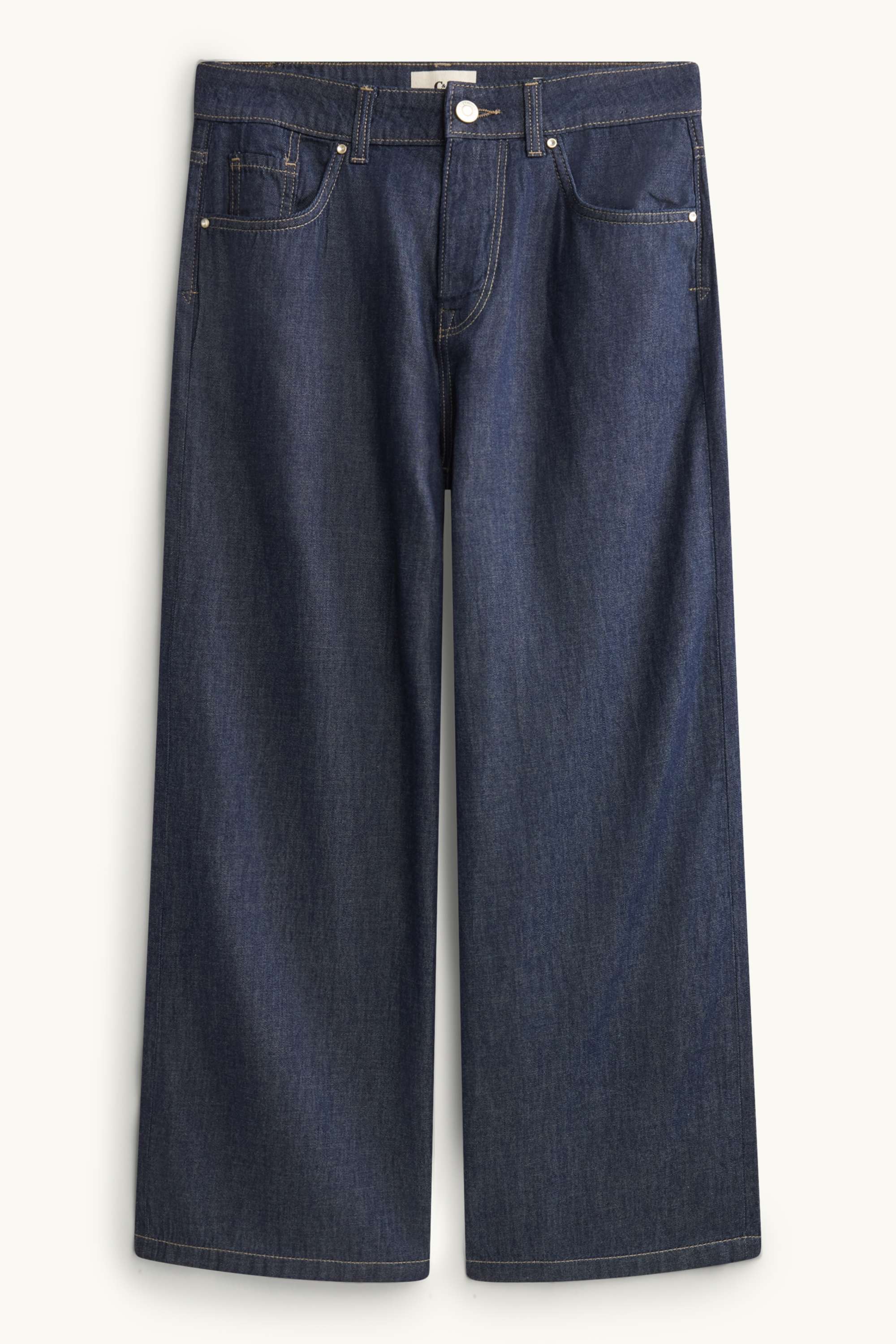 Cropped wide leg jeans - mid-rise waist denim-dark blue