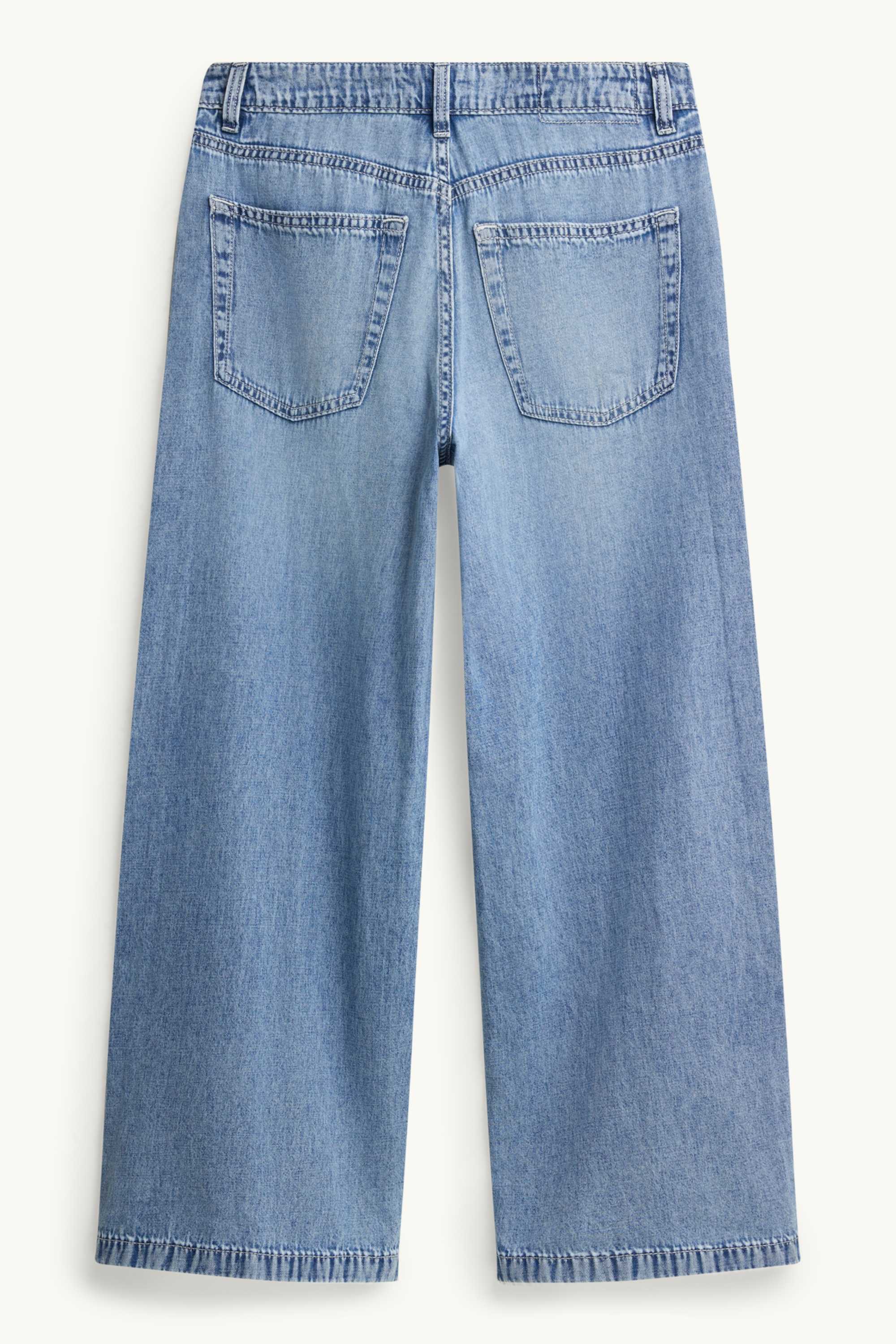 Cropped wide leg jeans - mid-rise waist blue denim