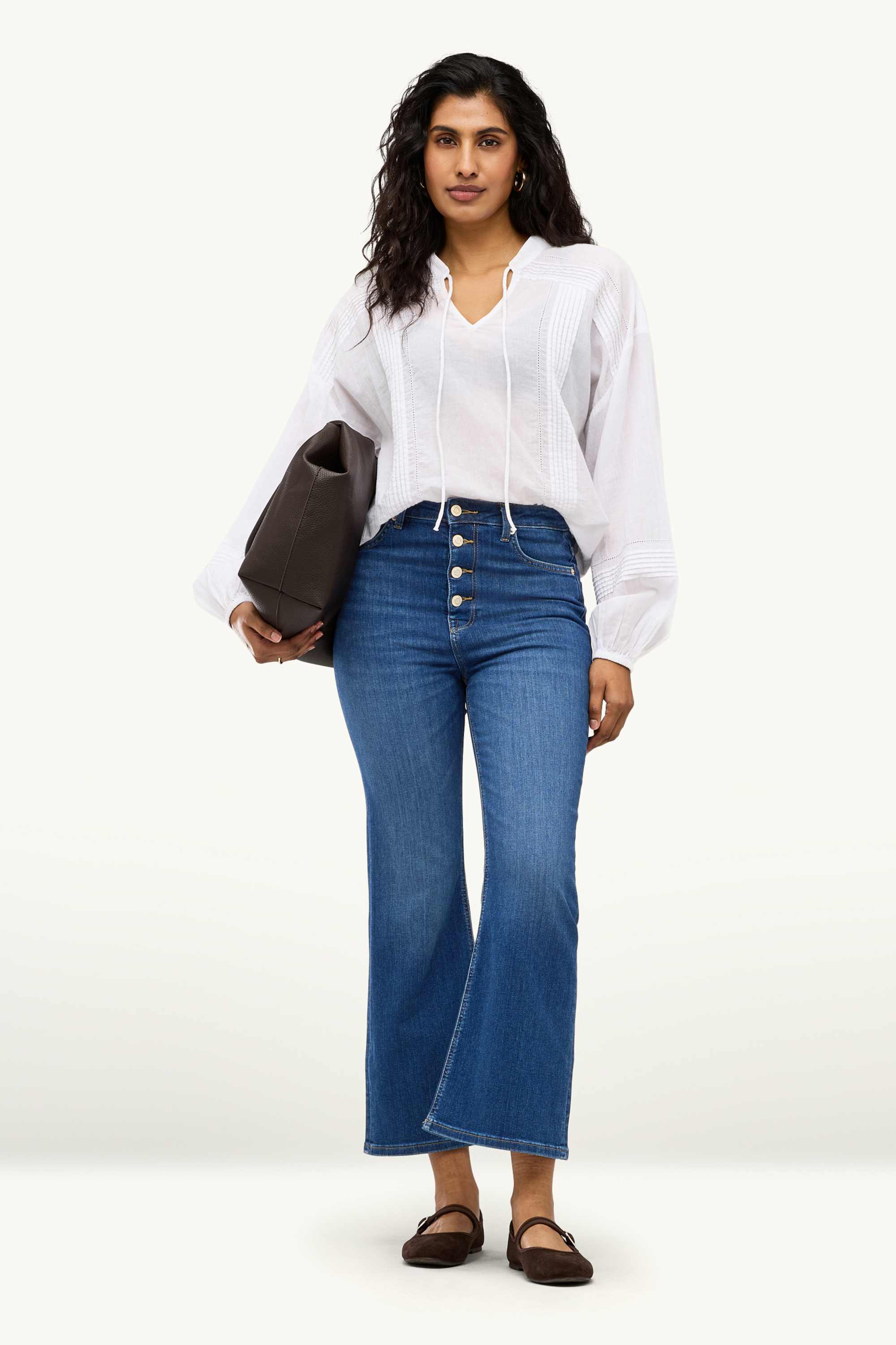 Cropped flared jeans - high waist denim-dark blue