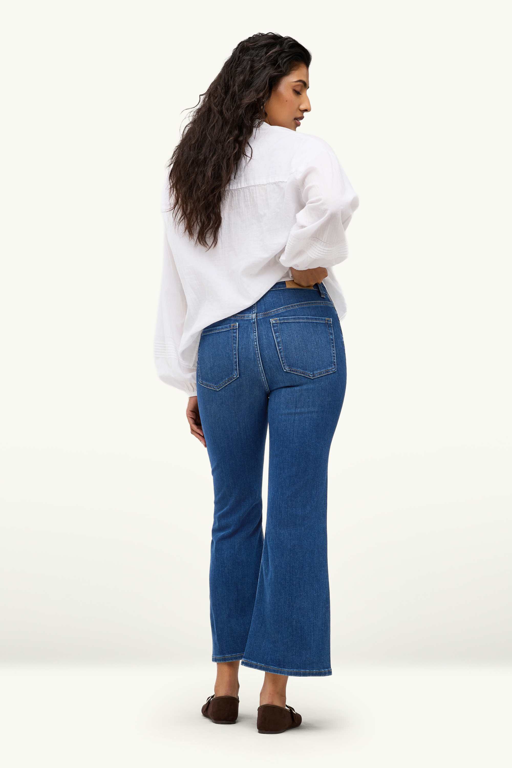 Cropped flared jeans - high waist denim-dark blue