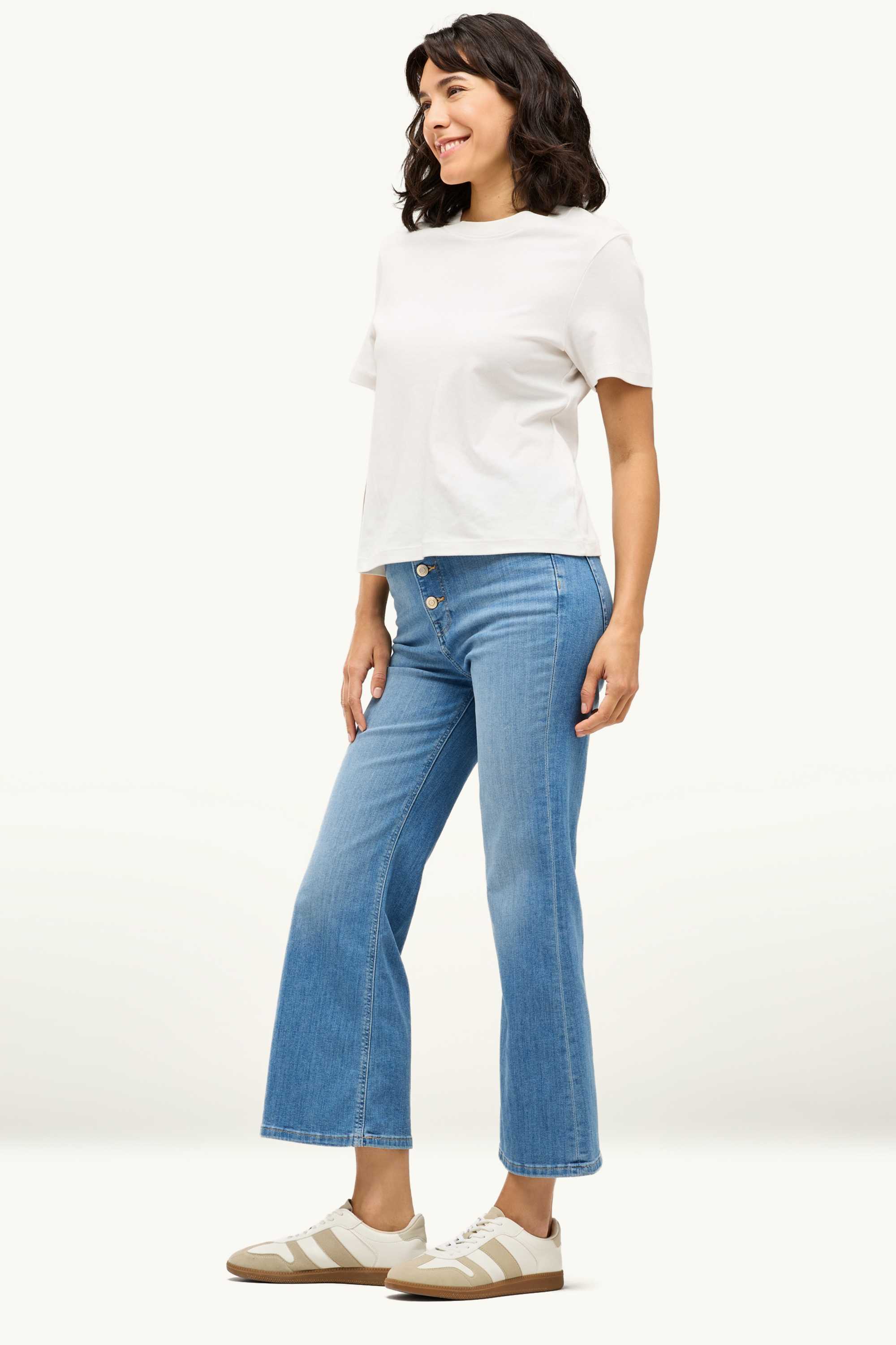 Cropped flared jeans - high waist denim-light blue