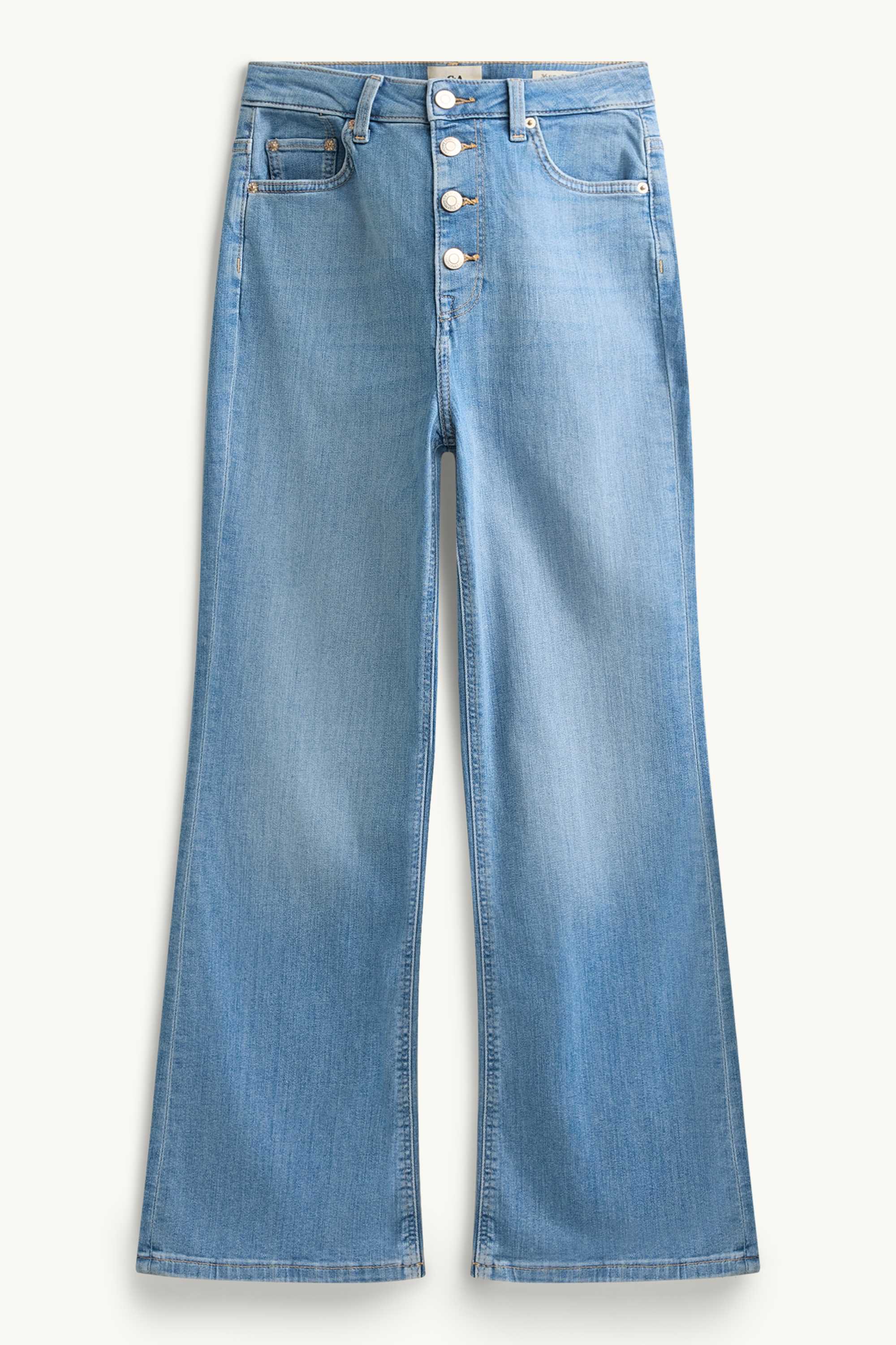 Cropped flared jeans - high waist denim-light blue