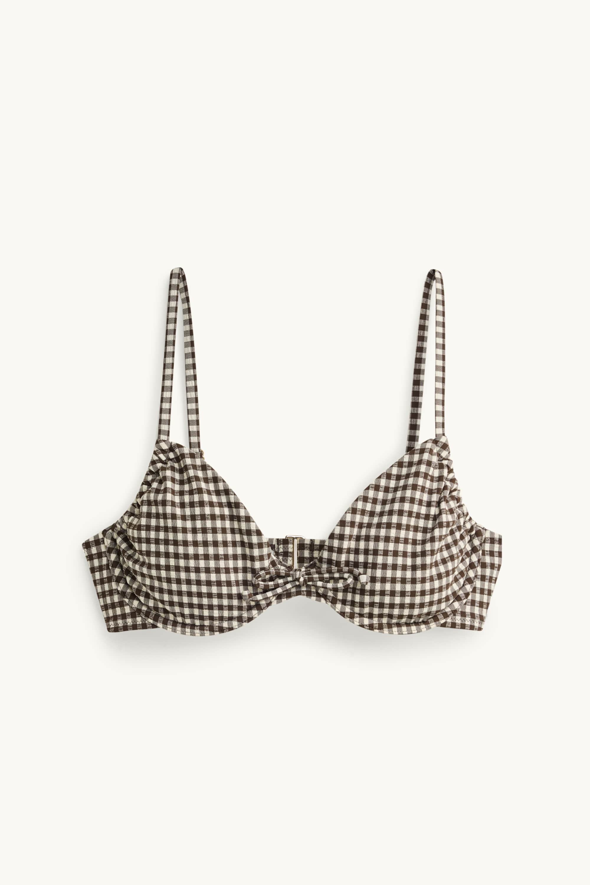 Underwire bikini top - LYCRA® XTRA LIFE™ - check brown / beige
