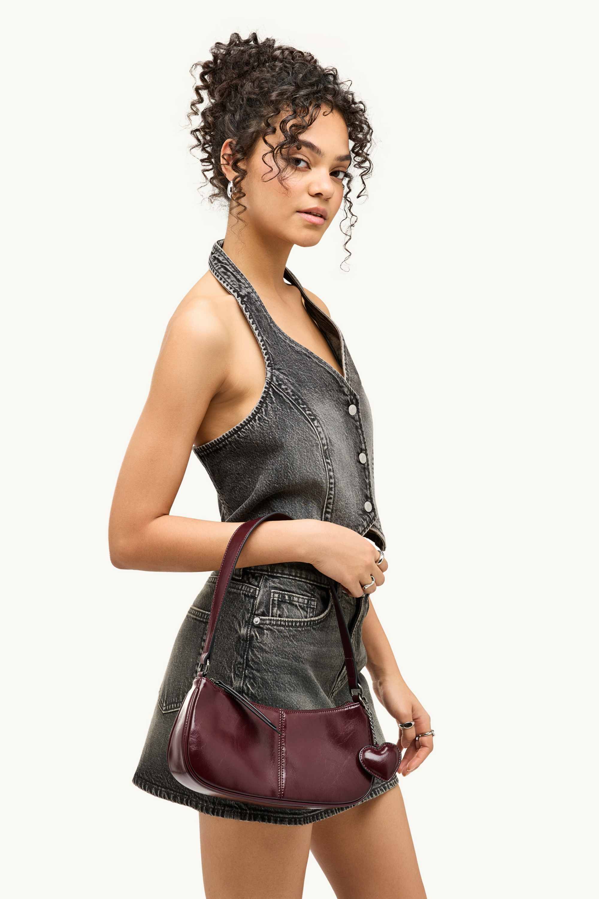 Shoulder bag - faux leather dark red