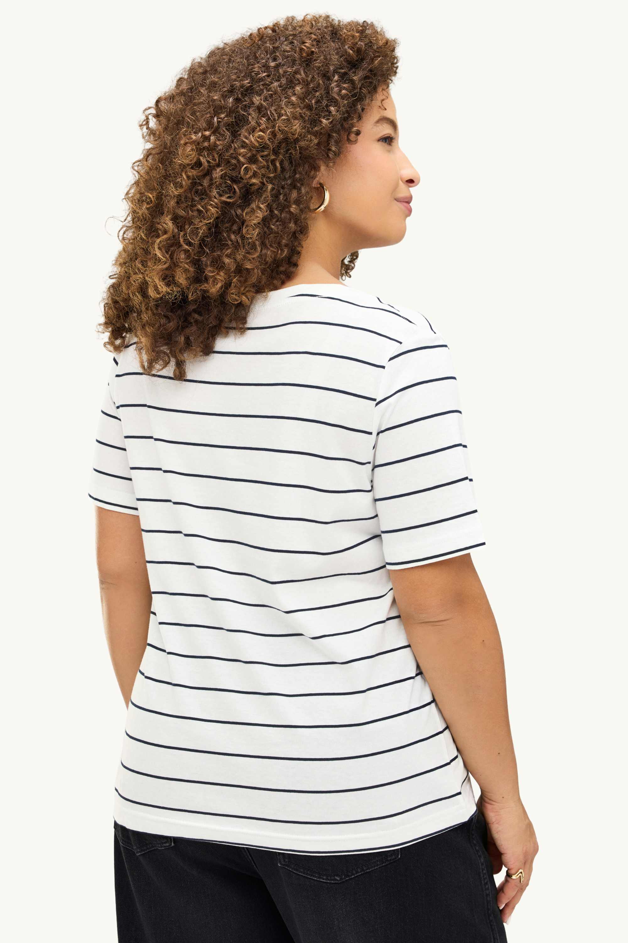 V-neck T-shirt - regular fit - striped white / black
