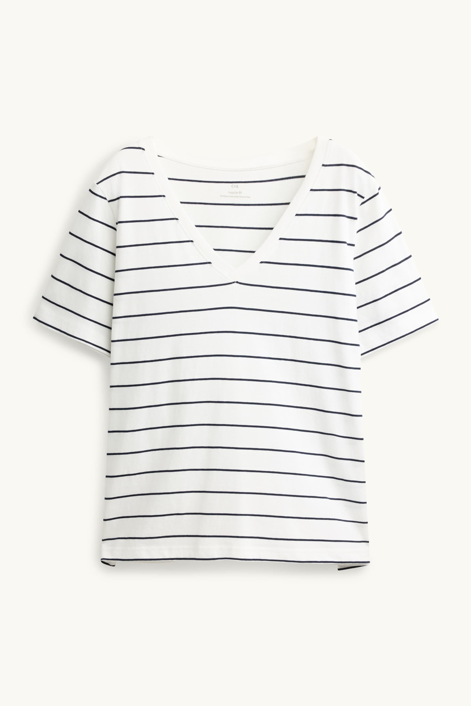 V-neck T-shirt - regular fit - striped white / black