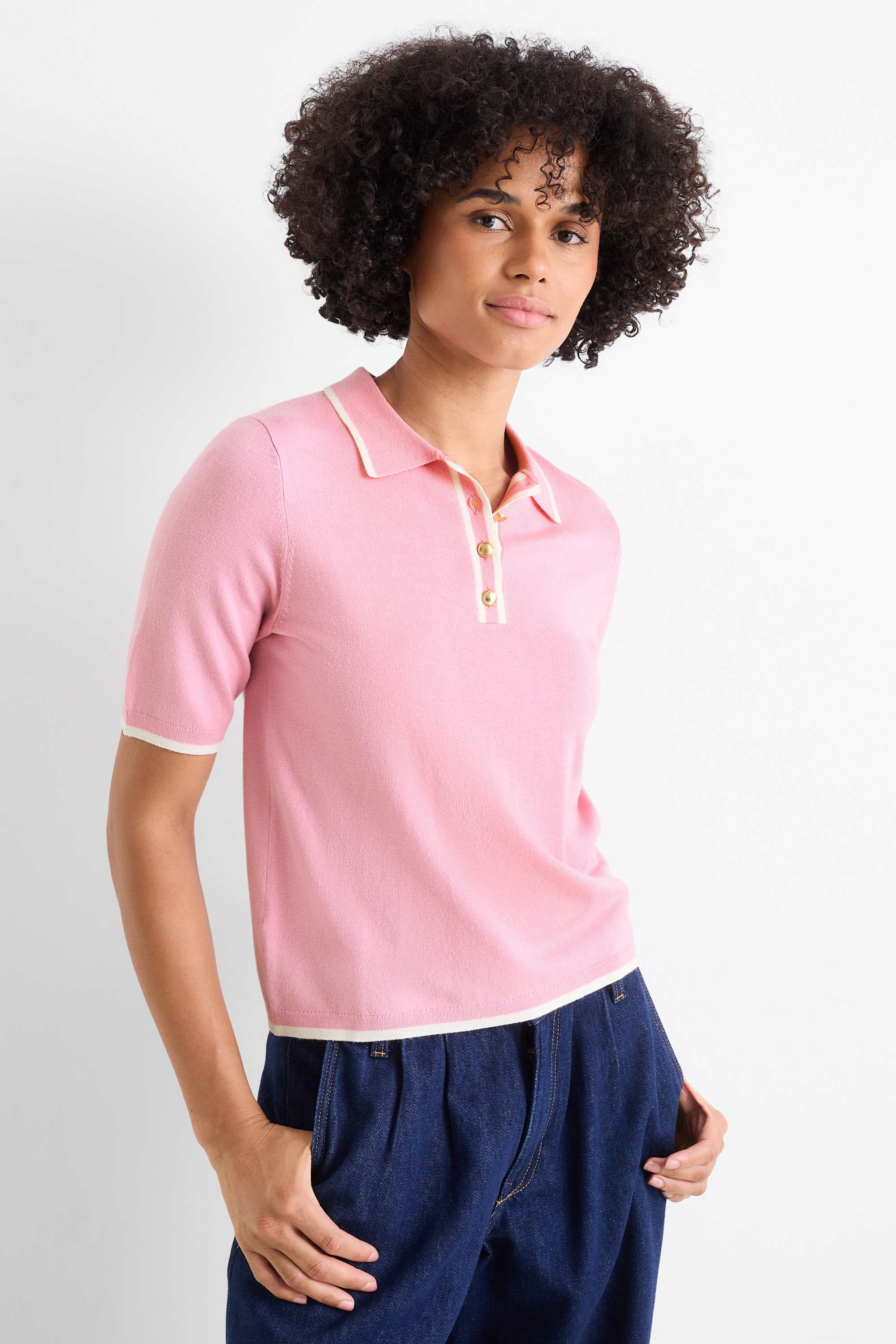 Knitted jumper - short sleeve pink