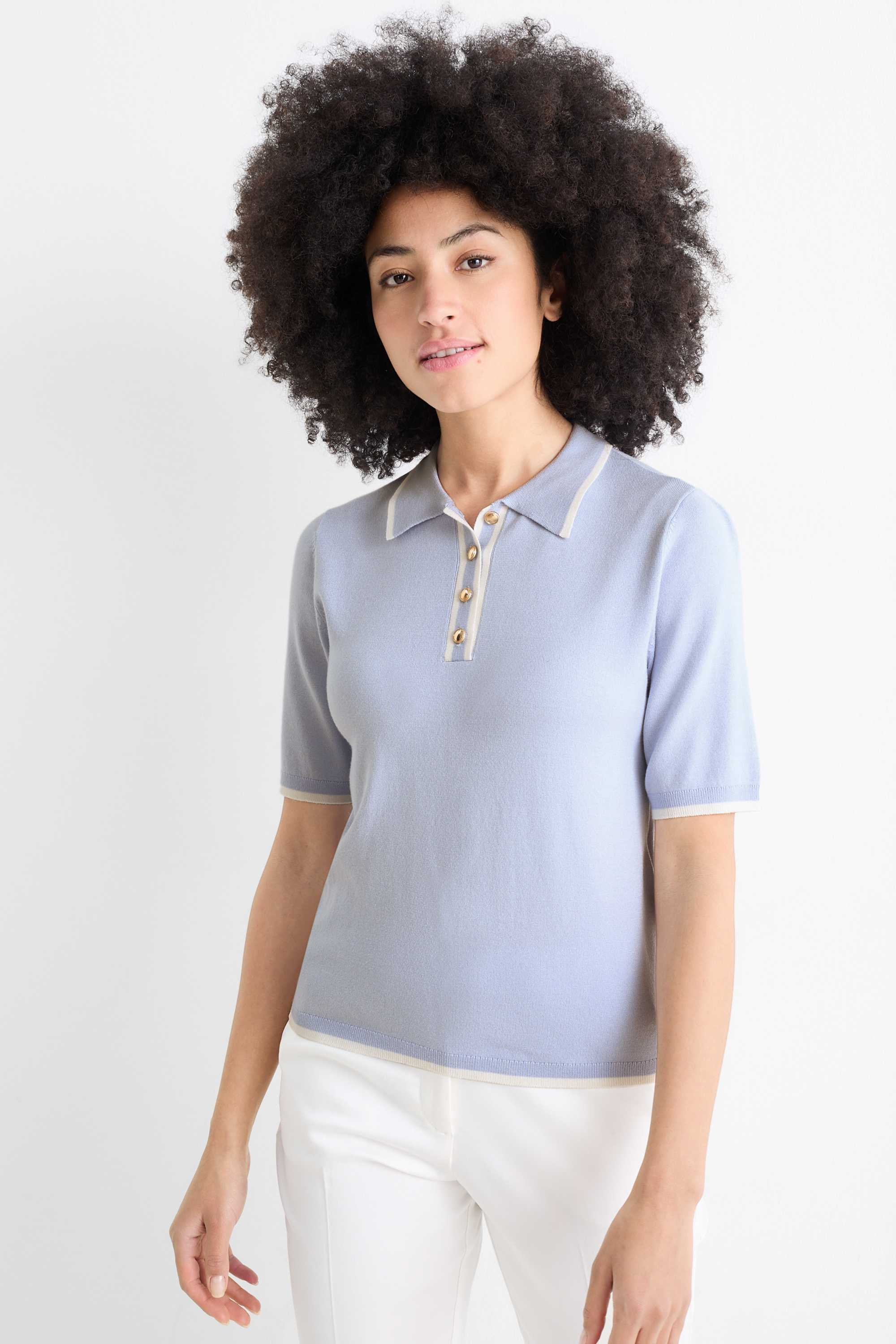 Knitted jumper - short sleeve light blue