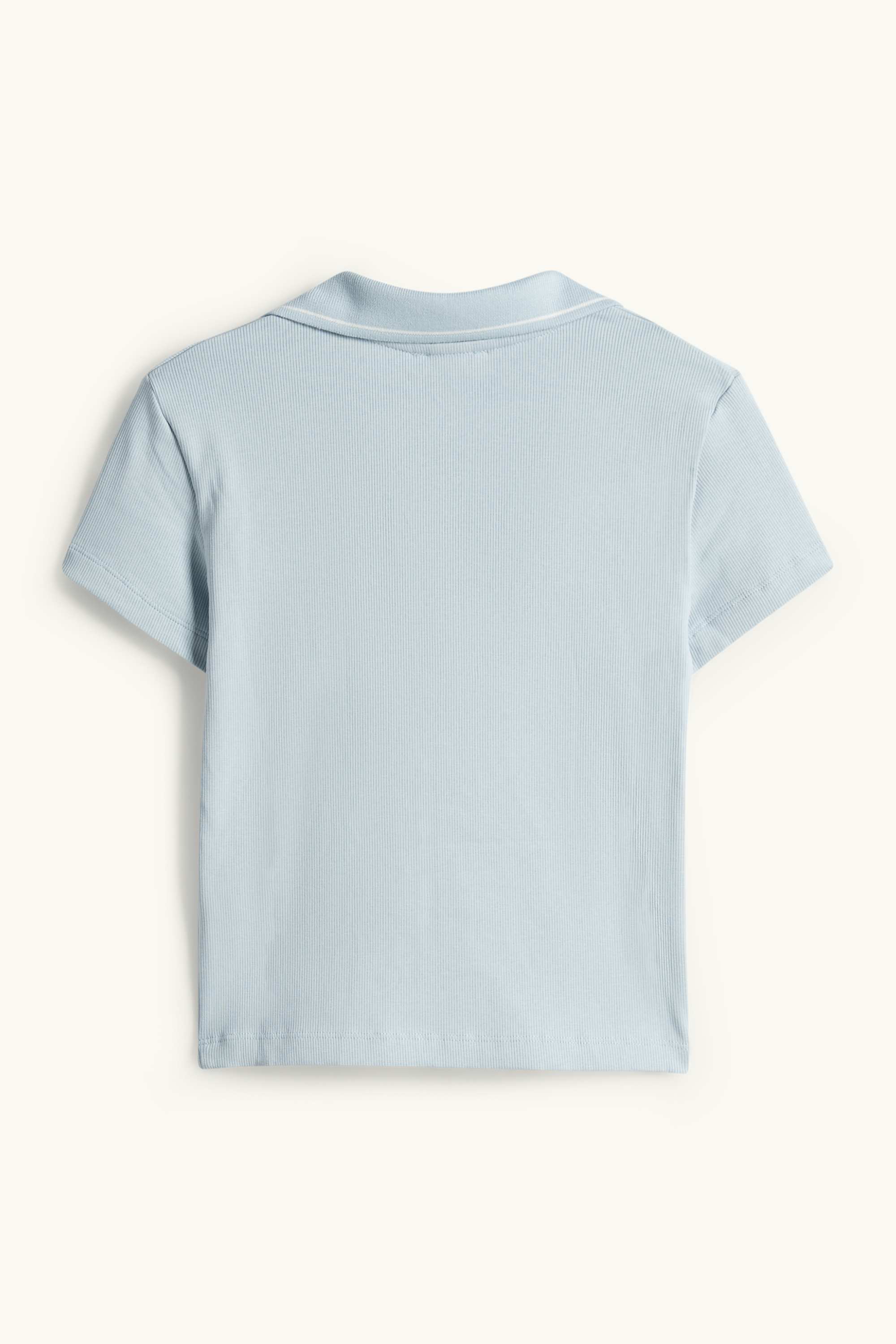 Cropped polo shirt - slim fit - ribbed light blue
