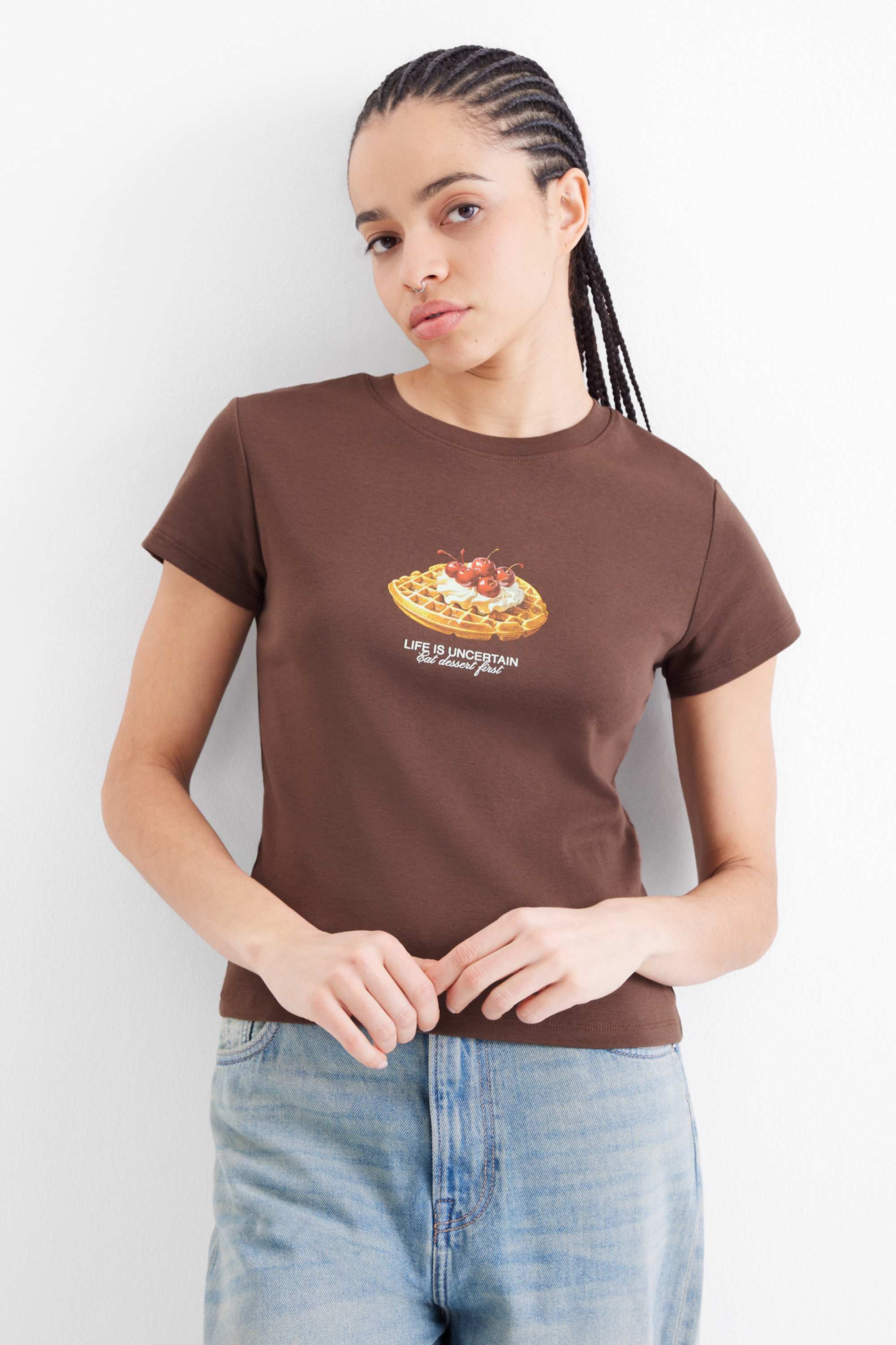 T-shirt - slim fit dark brown